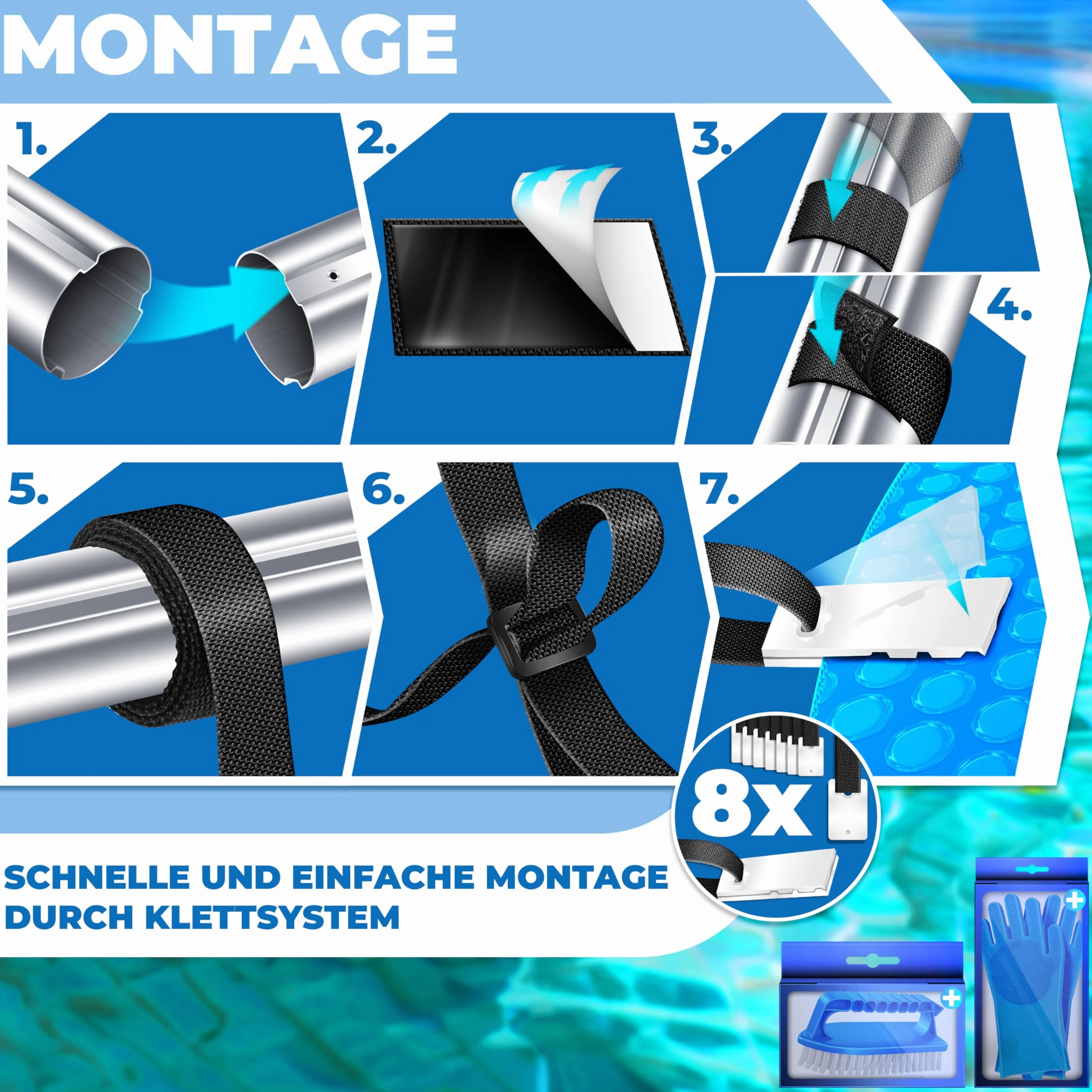 KESSER® Pool Premium system zwijania 3 m – 5,70 m | z kółkami | do plandeki solarnej | mobilne urządzenie do zwijania plandeki basenowej i pokrywy | w zestawie taśmy, rękawice i szczotka | materiał