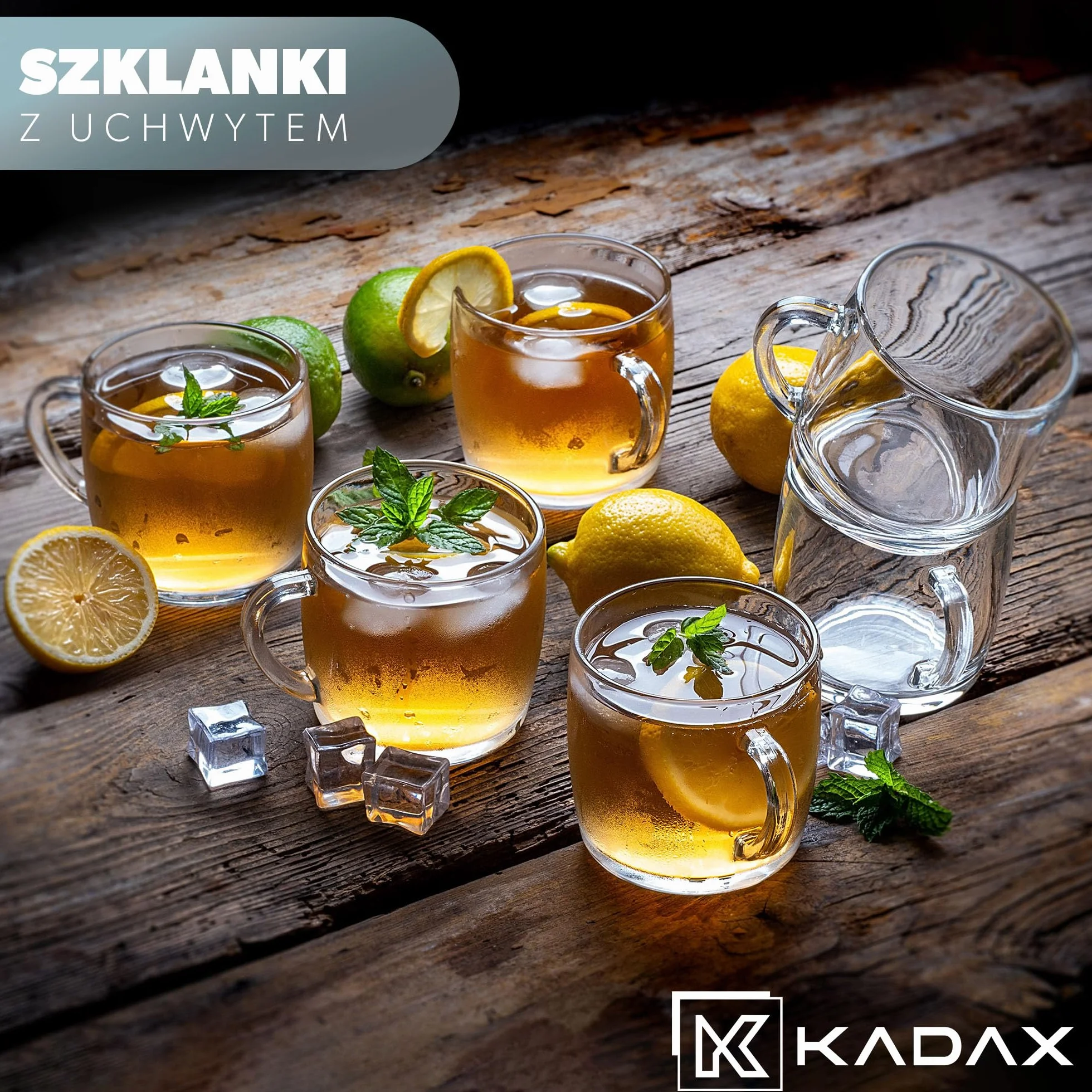 KADAX Zestaw 6 szt. Kubki szklane z uchem 310 ml do kawy i herbaty, uchwyt chroni dłonie przed gorącem, można myć w zmywarce