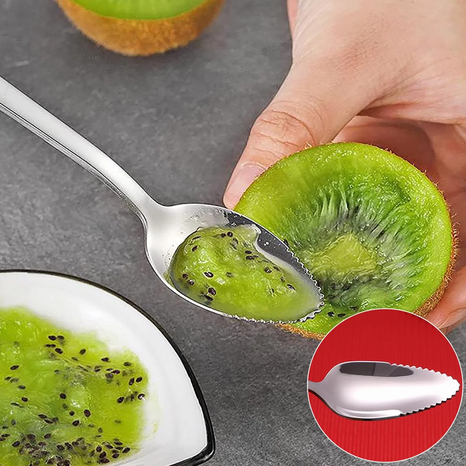 4PCS Kiwi Spoon,Łyżka Grejpfrutowa,Łyżeczka Z Ząbkami,Łyżeczka Ze Stali Nierdzewnej,Pożywienia Niemowląt Łyżka,Do Deserów,Owoców Ze Szlifem Falistym,Jabłek,Kiuiom