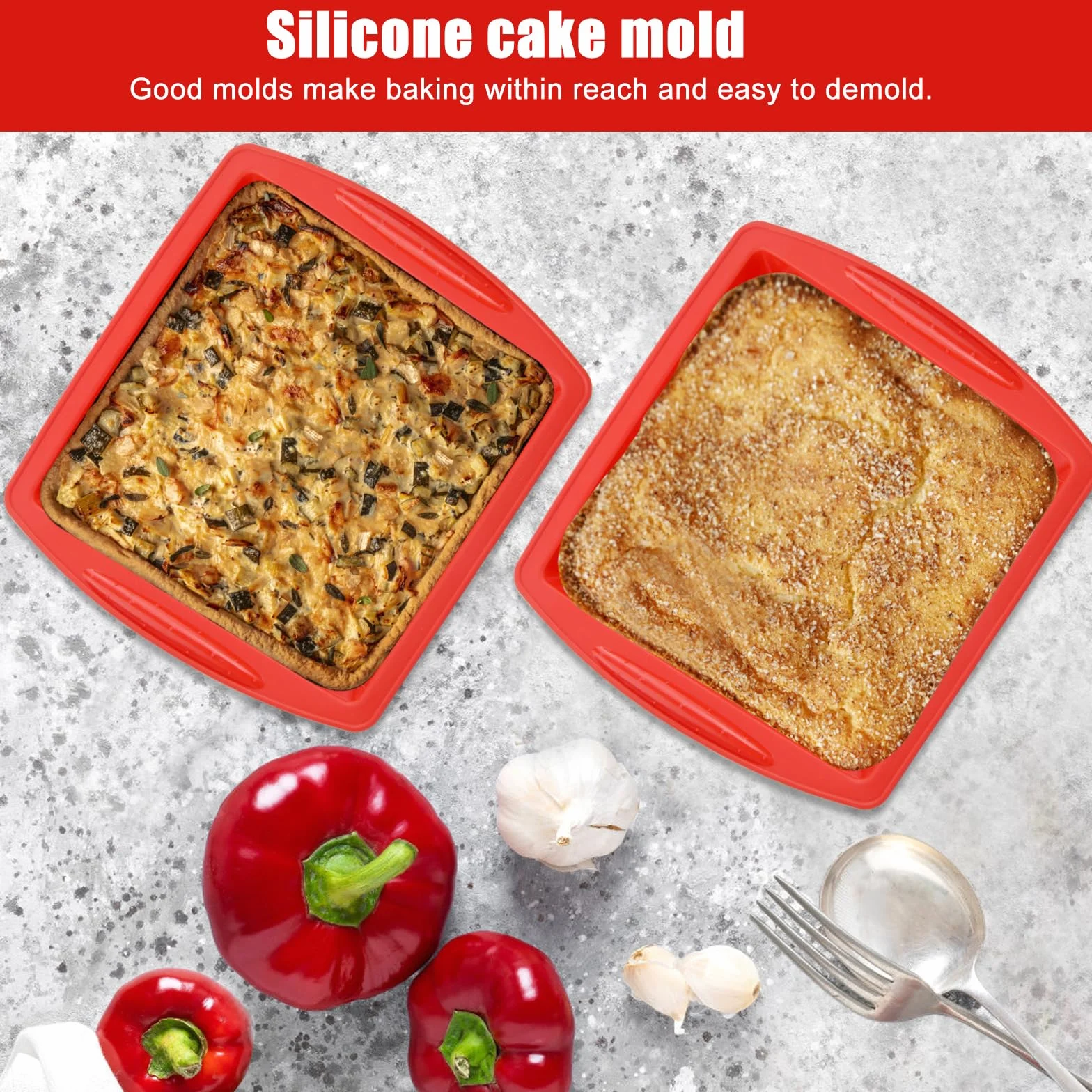 Silikonowe foremki do pieczenia ciast, silikonowe foremki do ciasta, silikonowe kwadratowe ciasto, szybkie uwalnianie, wielokrotnego użytku, do pieczenia ciast, gotowania, grillowania, 26 x