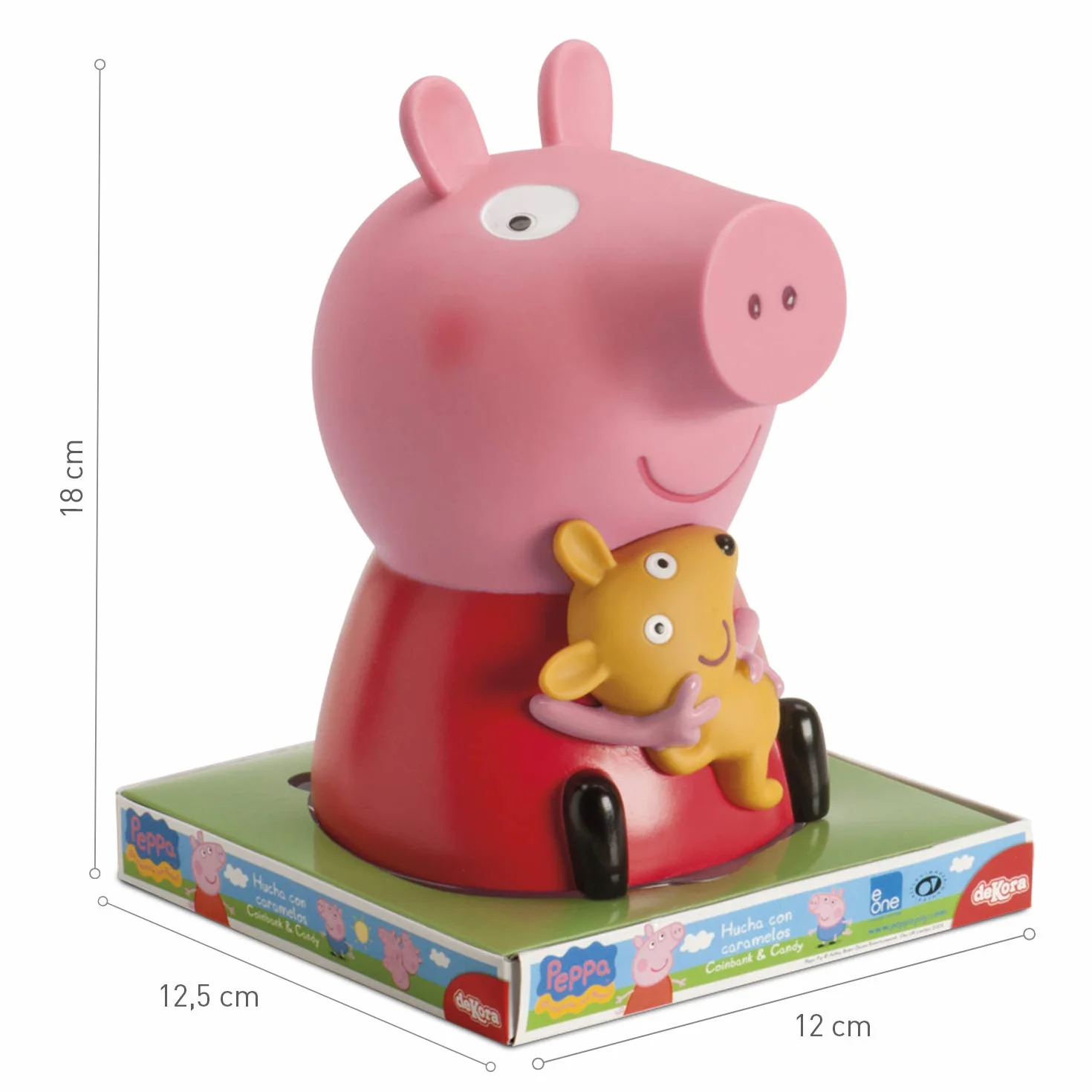 dekora – Skarbonka dla dzieci Peppa Pig – plastikowa skarbonka z 4 różowymi lizakami – 18 cm – trwała i bezpieczna – idealny prezent dla dziewczynek