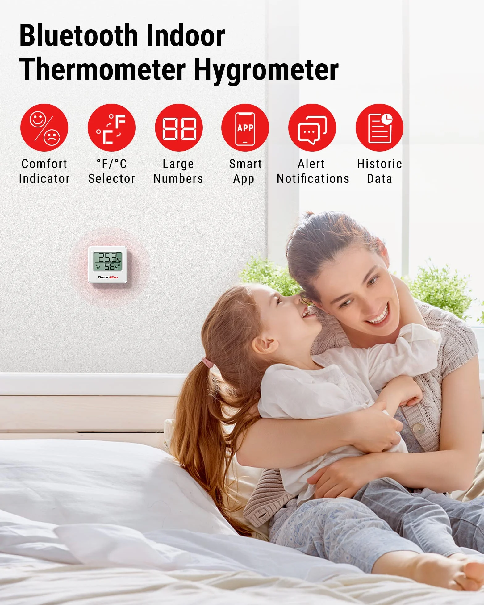 ThermoPro TempPro 80M Termometr Bluetooth, Cyfrowy higrometr ze zdalnym monitorem temperatury i wilgotności oraz inteligentnym aplikacją, Termometr Dom z maksymalnymi i minimalnymi rejestrami