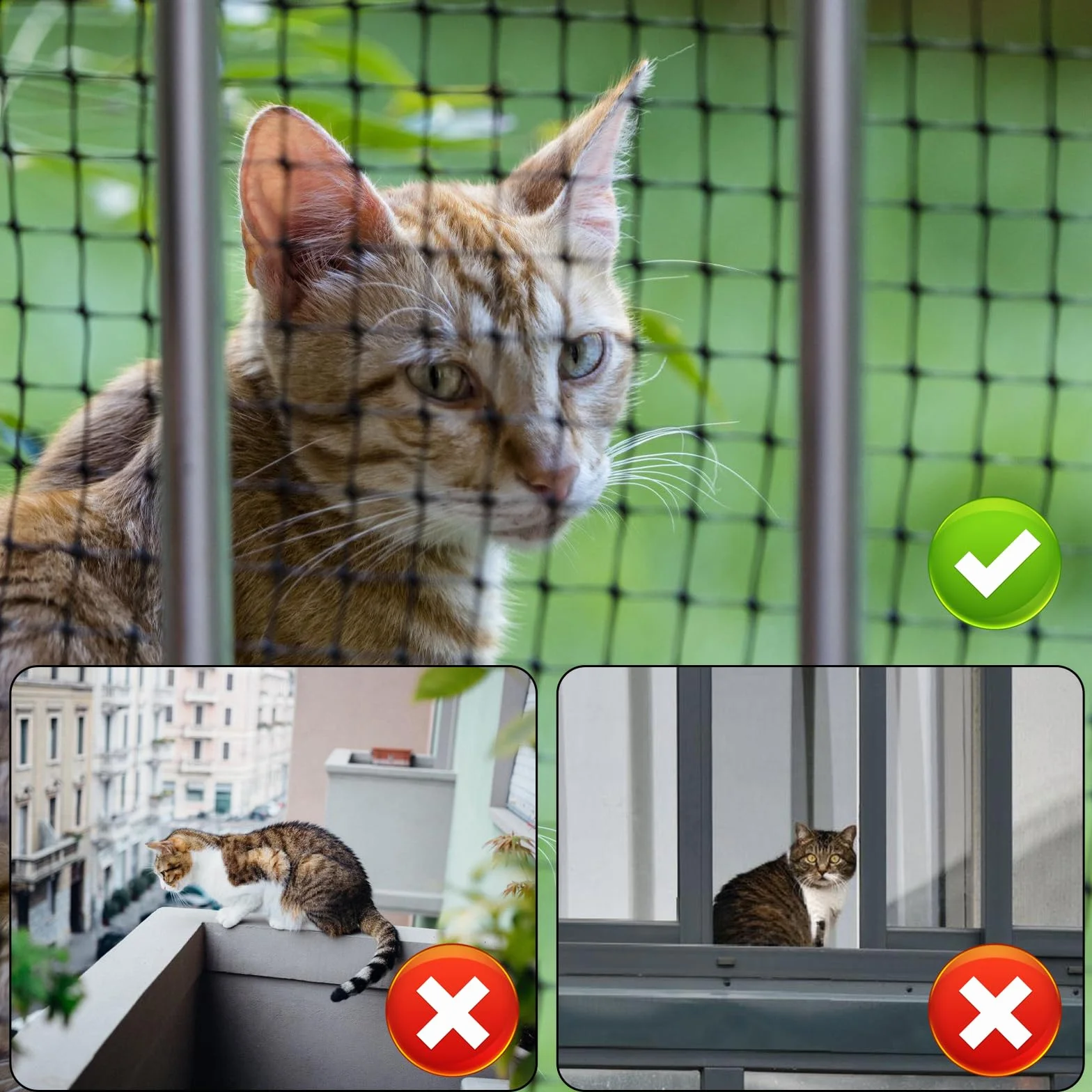 Siatka dla kota na balkon 5×5 m oczko 2,5×2,5 cm ochronna bez wiercenia