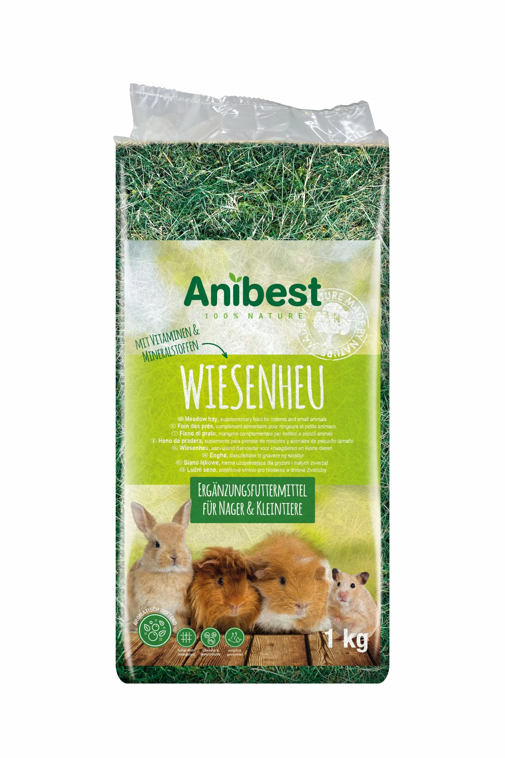 Anibest Siano łąkowe, 100% naturalna karma dla królików, chomików, świnek morskich oraz innych gryzoni i małych zwierząt, wyprodukowano w Niemczech, 1 kg