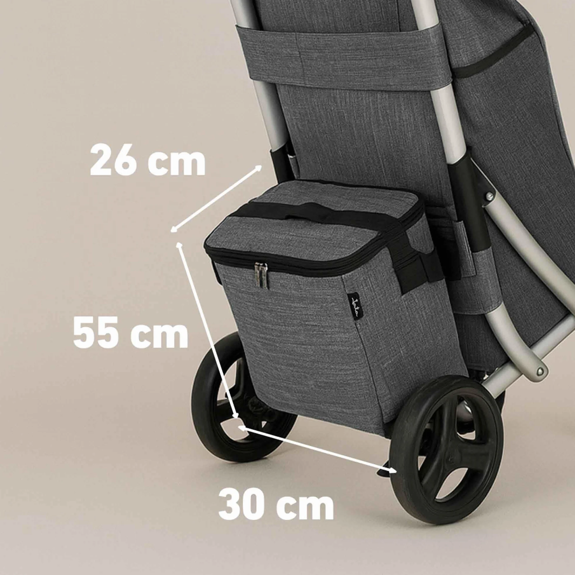 JATA HCAR2502 wózek na zakupy 4 kółka 40 l z torbą chłodzącą do mrożonek, 2 kółka obrotowe o 360°, składany wózek z hamulcem, aluminiowe podwozie