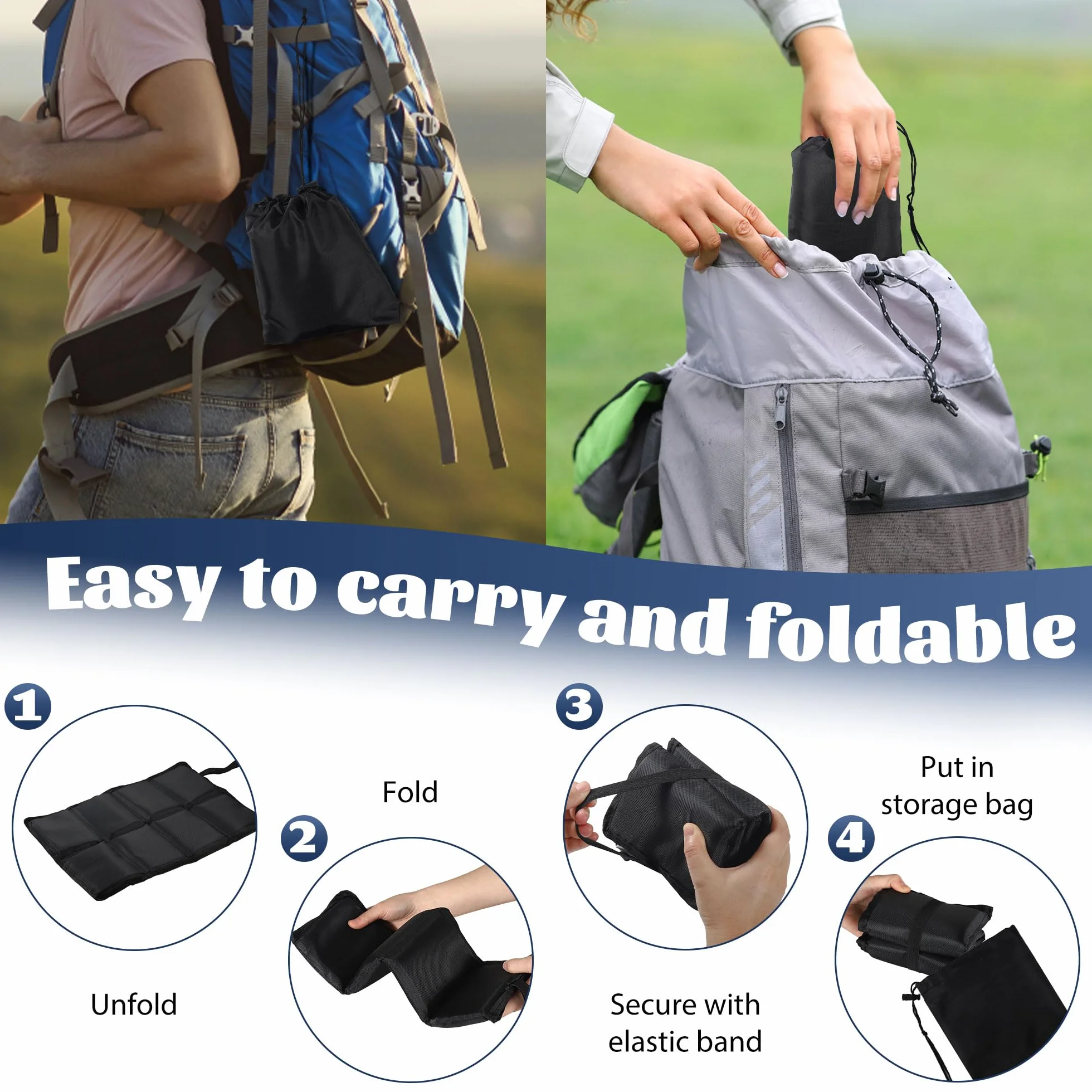 Thermo Seat Cushion składany zestaw 2 sztuk, Outdoor Seat Pad, odporny na wilgoć i ciepły, wodoodporny Seat Pillow z 2 torbami do przechowywania, składany Seat Cushion do podróży (czarny)
