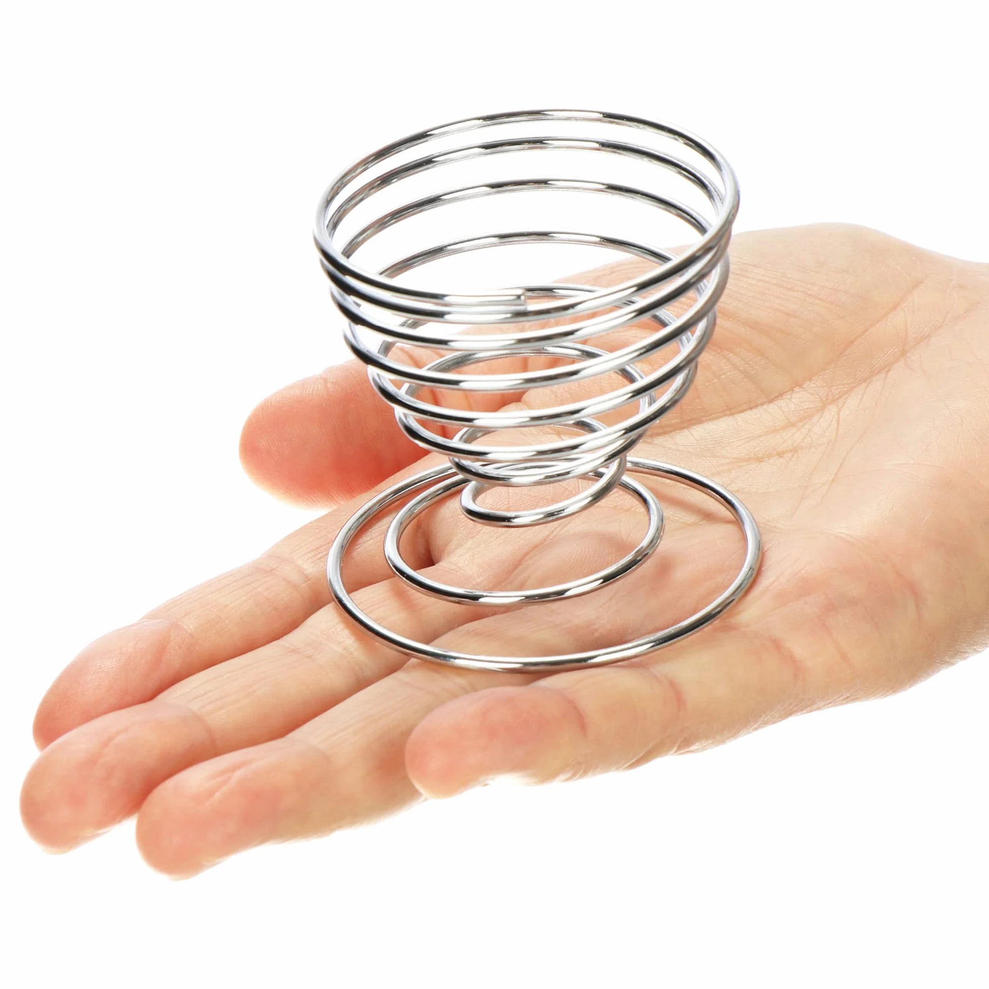 COM-FOUR® pojemniki na jajka 6x wykonane z chromowanego metalu, elegancki uchwyt na jajka o metalicznym wygladzie, zestaw sniadaniowy w spiralnej konstrukcji z drutu (06 sztuk - spirala)