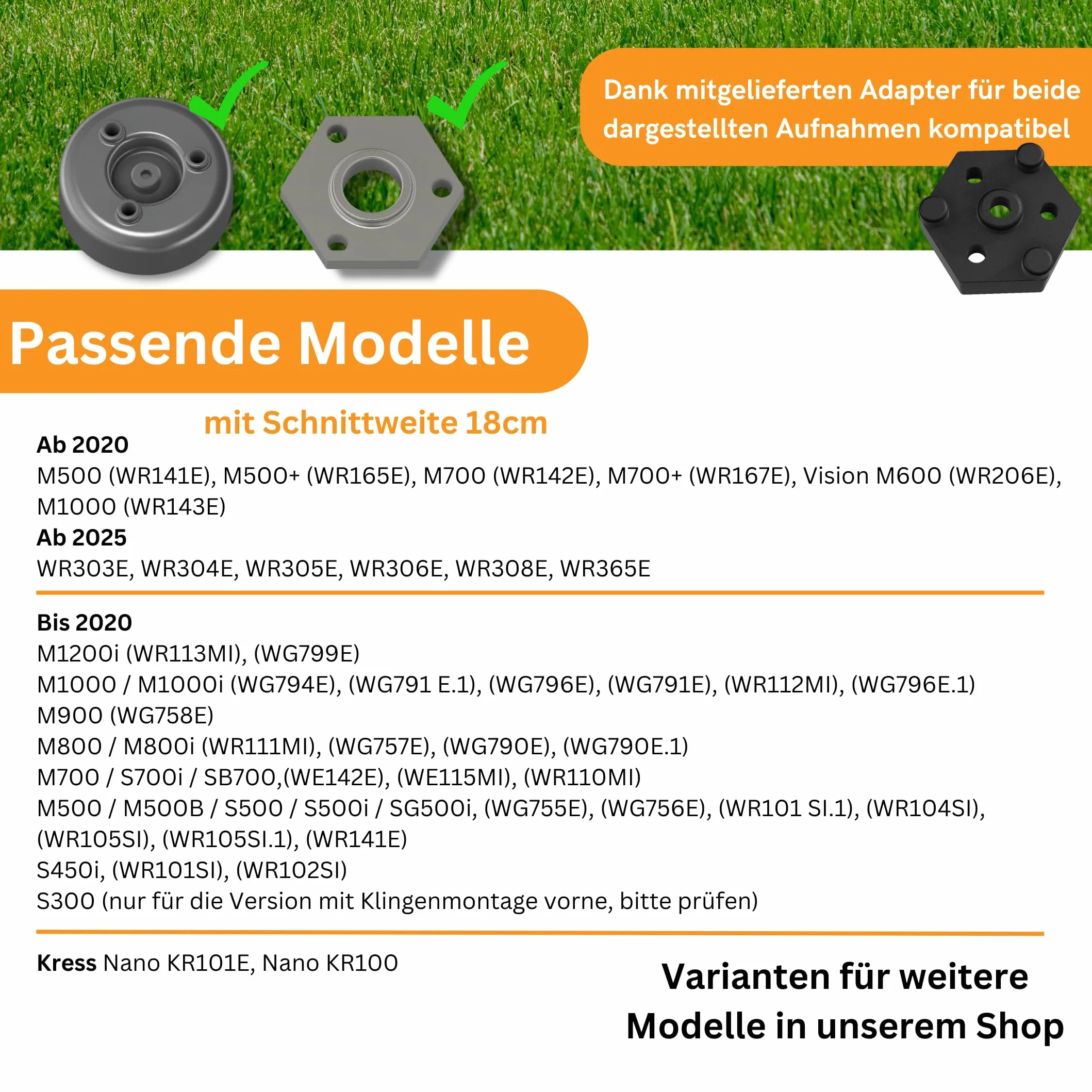 Tarcza nożowa kompatybilna z Worx Landroid 6 ostrzy / 6 ostrzy tarcza tnąca M500 M700 WR167E WR141E Vision M600 tarcza do koszenia sprawdzona jakość + adapter do mocowania sześciokątnego! Dostawa bez