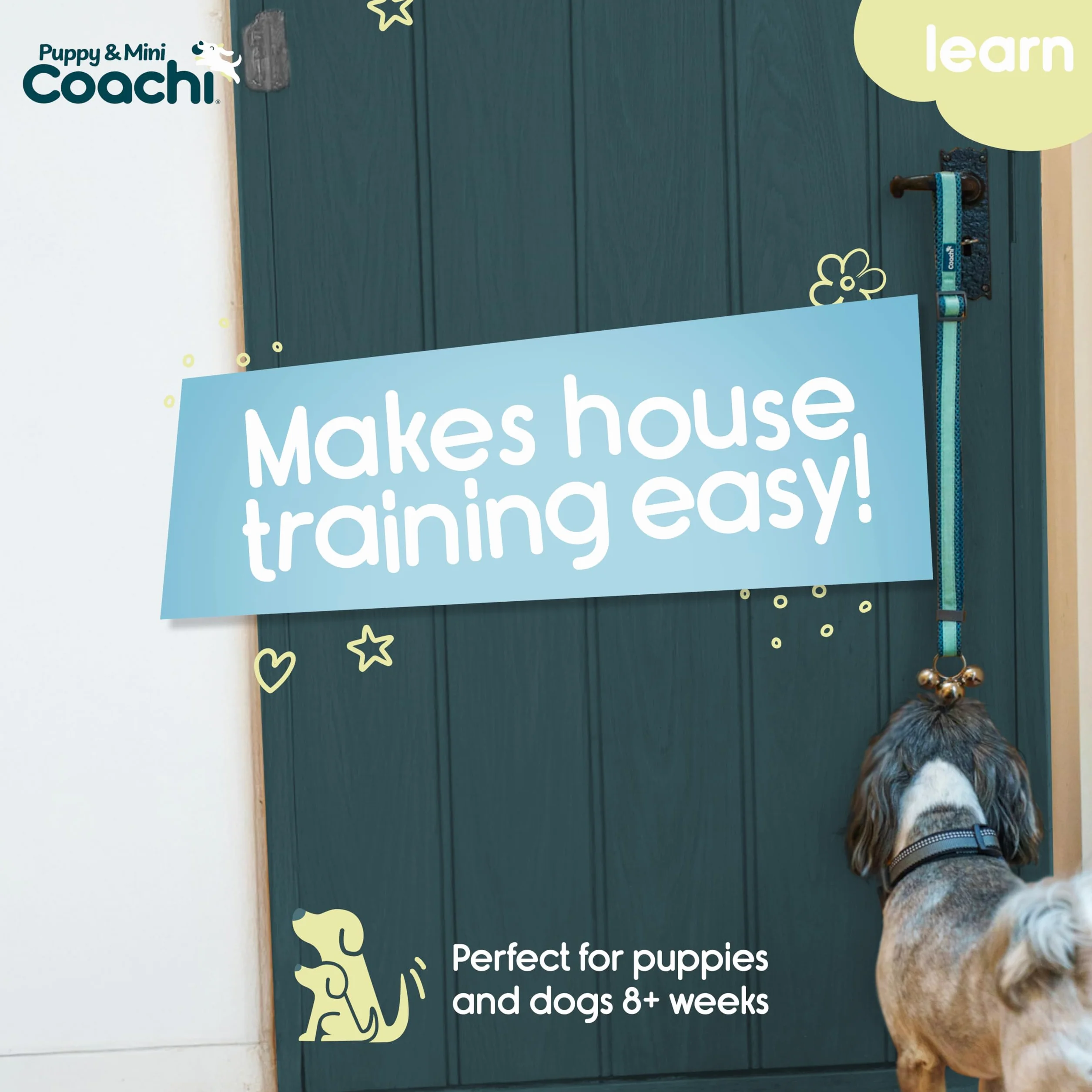 Coachi Puppy & Mini Toilet Training Bells - odpowiednie dla szczeniaków lub nowo nabytych psów, nauka czystości w domu, zapobieganie drapaniu drzwi. Akcesorium dla psa, świetne do treningu klikerowego