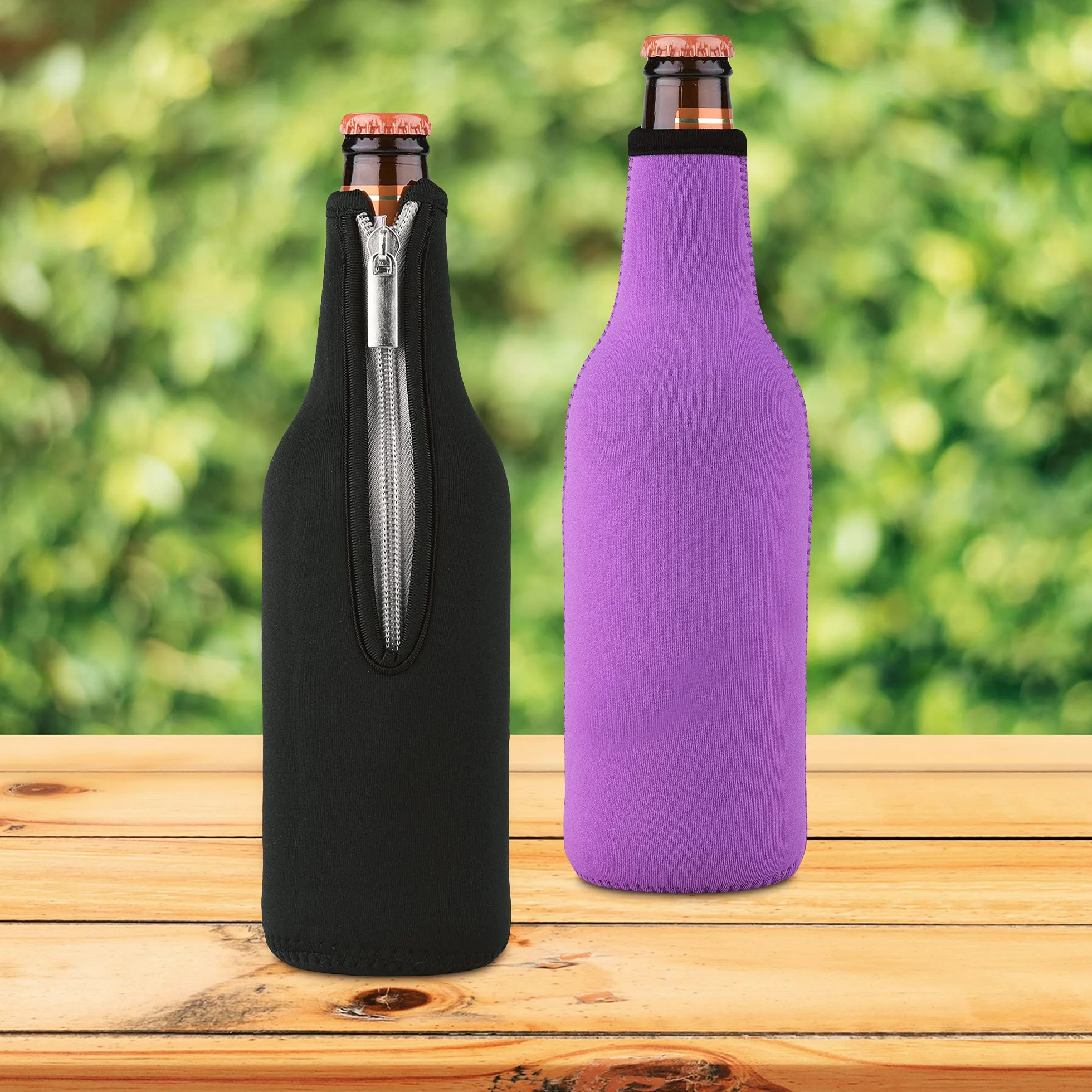 kwmobile 2 x 330-500 ml butelka chłodząca do butelek – do piwa i innych napojów – z izolowanego neoprenu – chłodziarka w kolorze czarnym, fioletowym