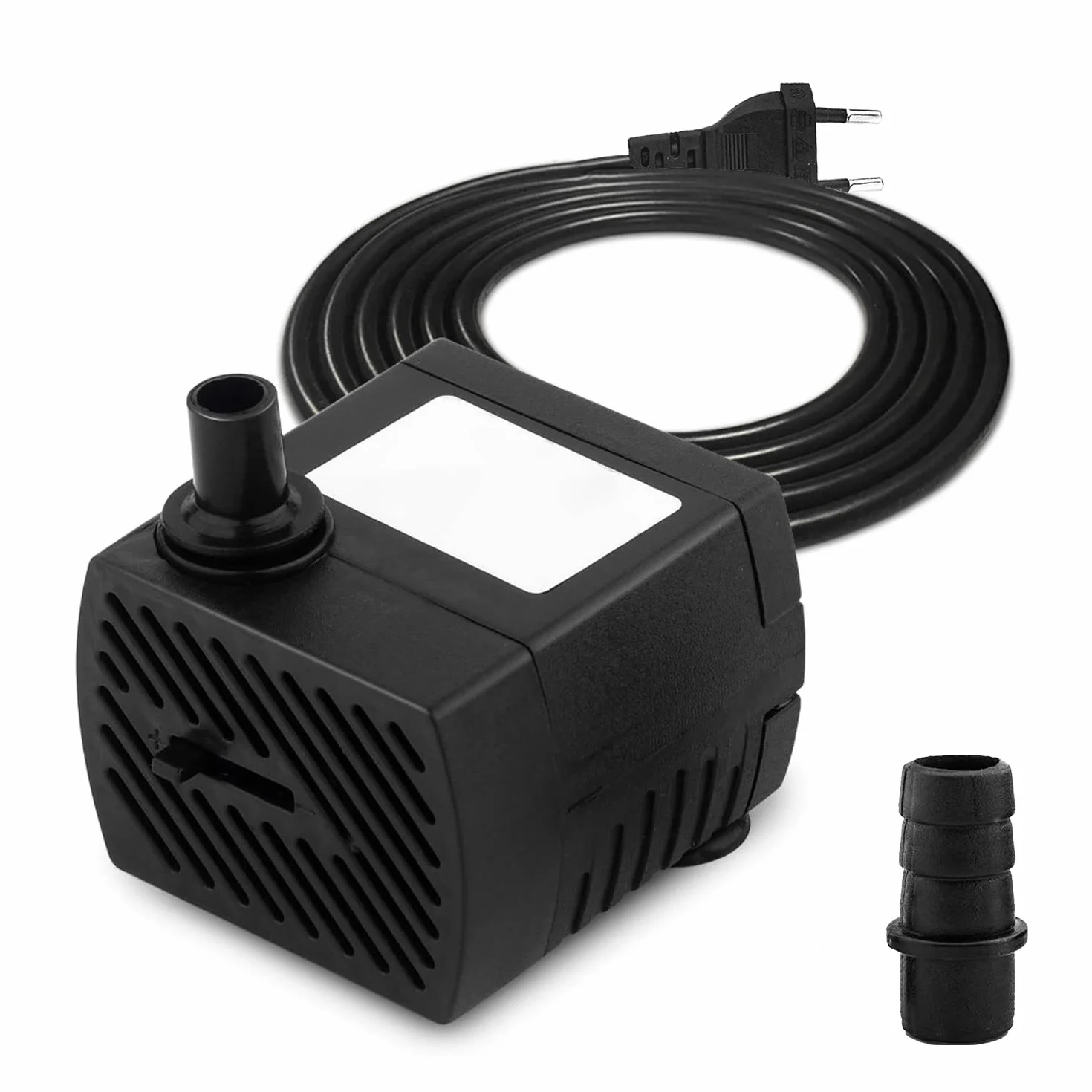 CAM2 Mini pompa wodna, bardzo cicha pompa do akwarium z kablem sieciowym 1,5 m, 350 l/h, 5 W, mała pompa głębinowa, 2 dysze do akwarium, stawu, ogrodu, studni