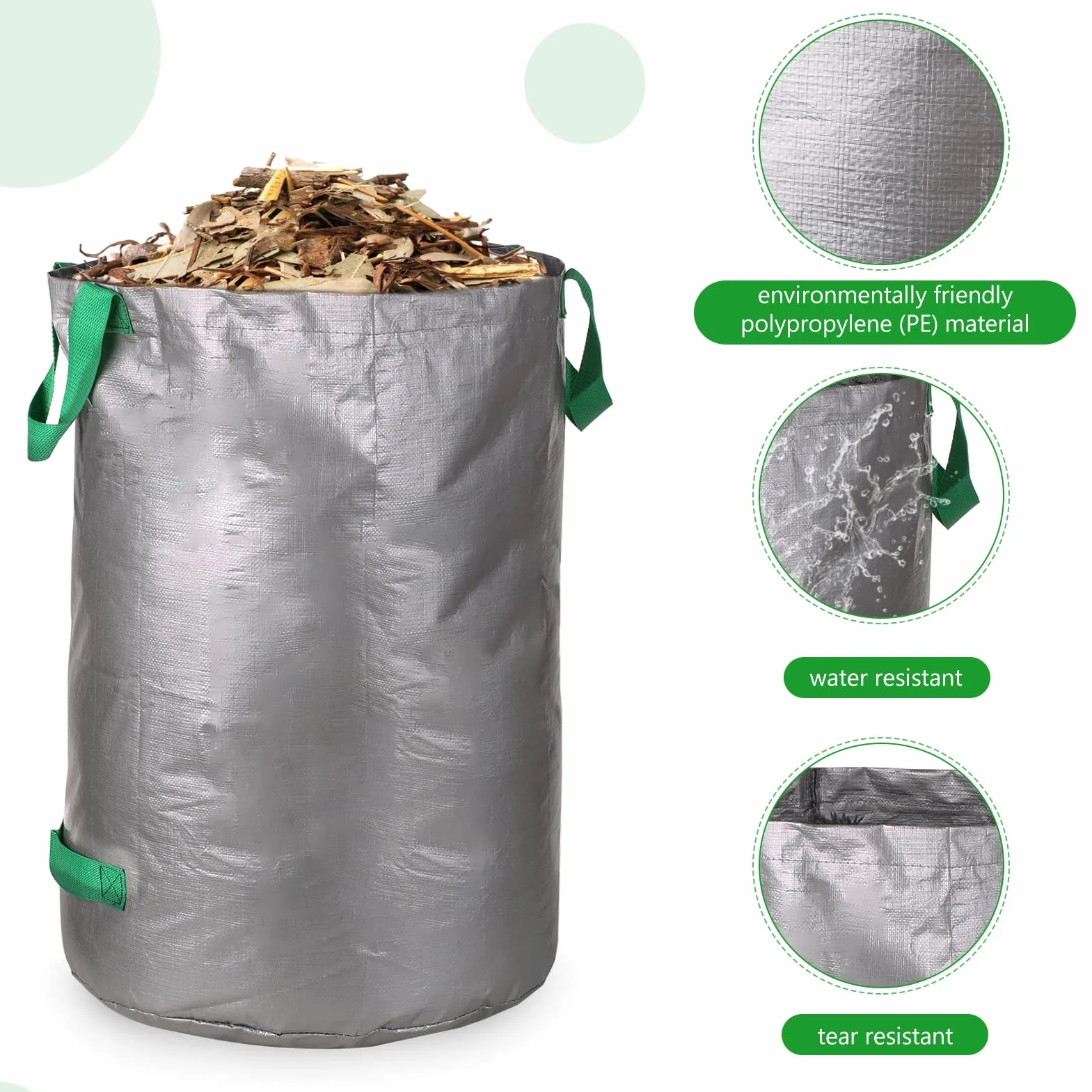 Gecheer 3 sztuki worków na odpady ogrodowe, 100 l, wielokrotnego użytku, worki na odpady ogrodowe, worki na odpady na podwórko, do recyklingu, stojący, na liście, śmieci, rośliny, basen, krajobraz,