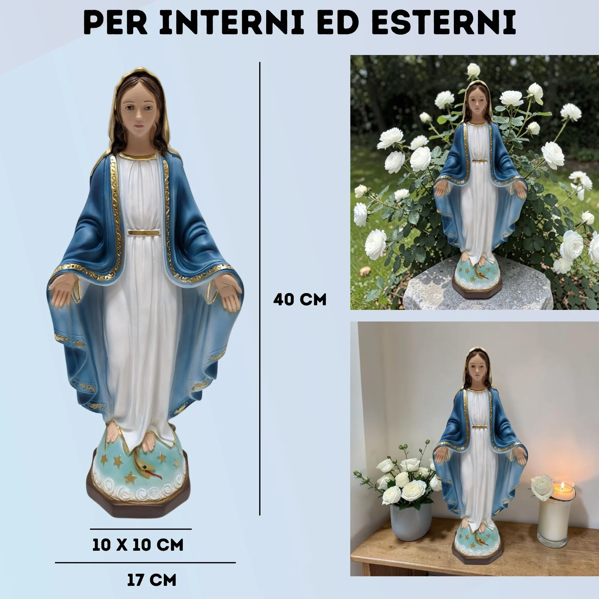 OVUNQUE PROTEGGIMI Figurka Matki Bożej Niepokalanej lub Cudownej 40 cm, marmurowy proszek, do wnętrz i na zewnątrz, figurka Matki Bożej ręcznie wykonana w Toskanii