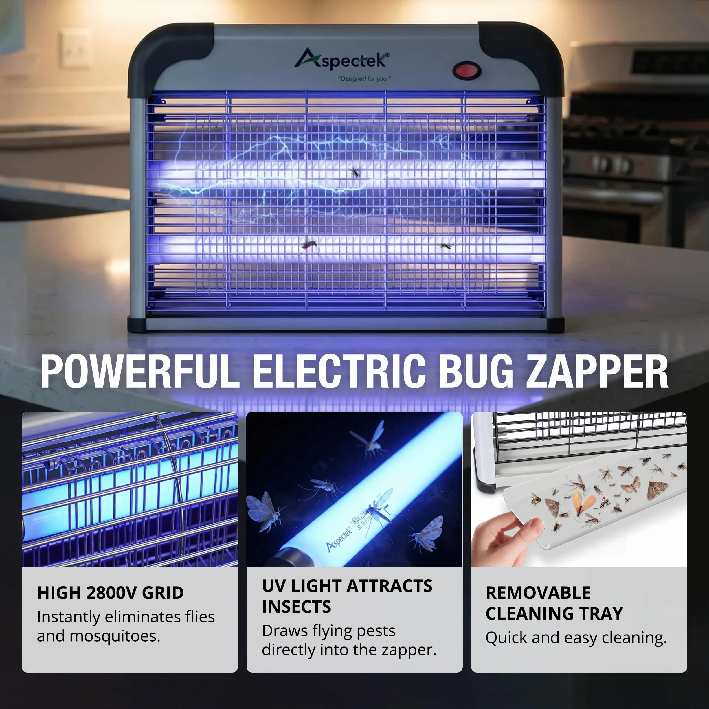 Aspectek Elektryczna pułapka na owady, 20 W, odporna na promieniowanie UV, skuteczna redukcja latających owadów, do użytku wewnątrz sypialni i ogrodu (Bug Zapper)