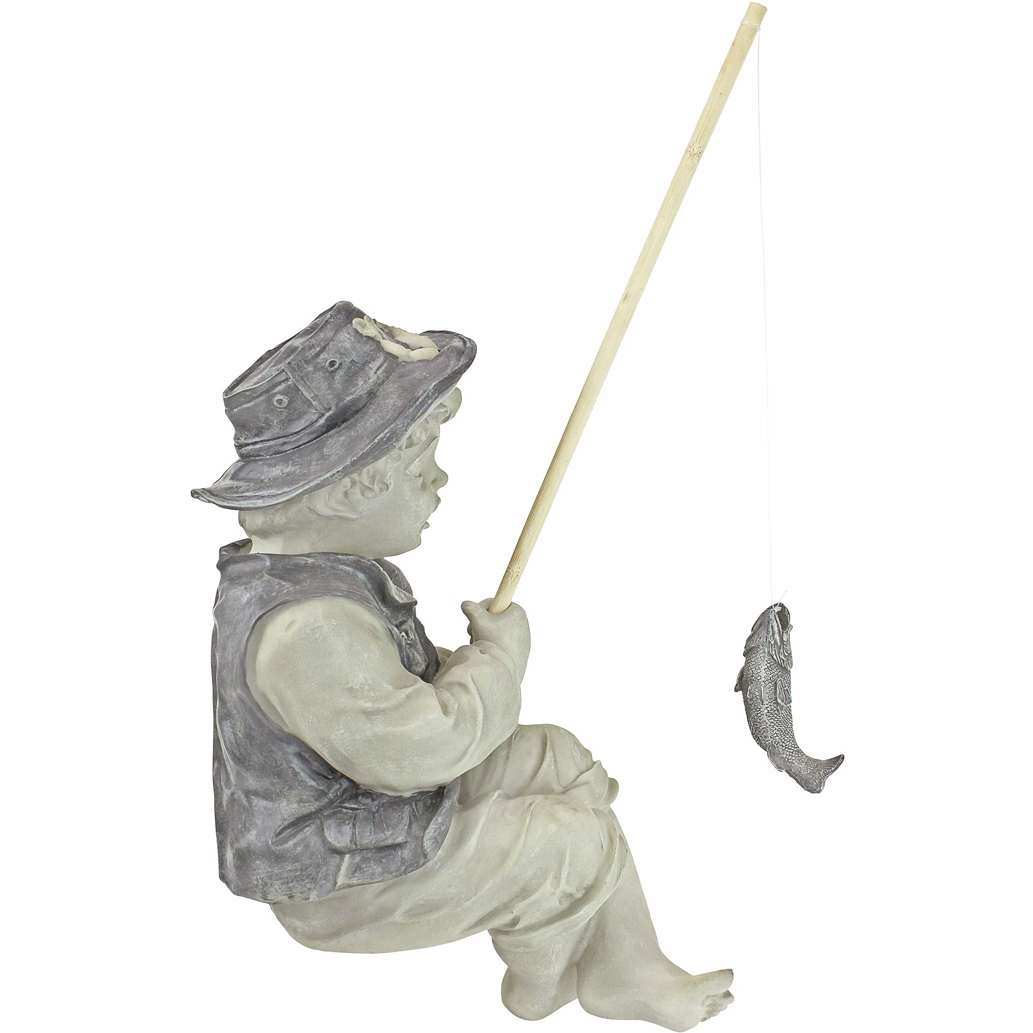 Design Toscano NG32122 Fryderyk Mały Rybak z Awinionu Chłopiec Wędkarstwo Ogród Statua, 38 cm, Żywica Poliestrowa, Dwukolorowy Kamień