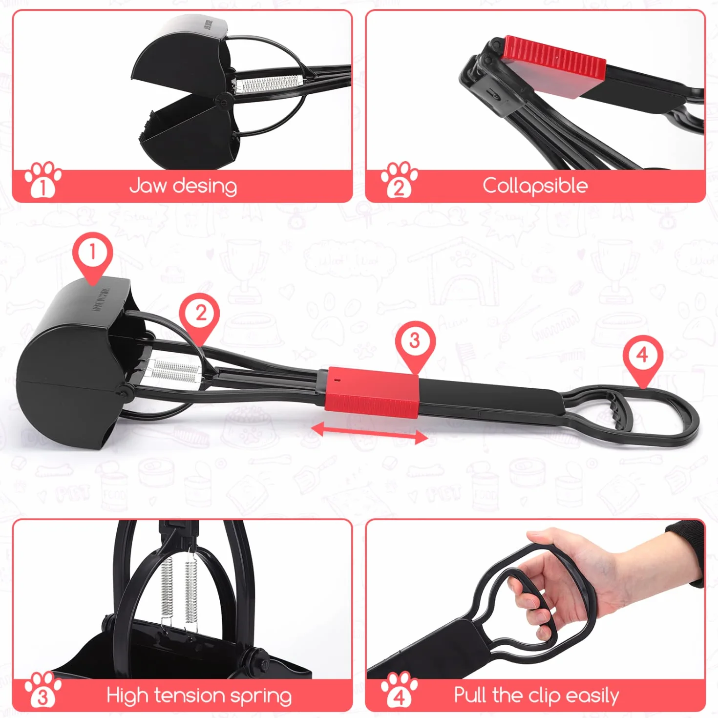 Nobleza Dog Poop Scooper, 66cm Long Składana łopatka do psich odchodów do ogrodu na zewnątrz/wewnątrz, psy, odchody zwierząt