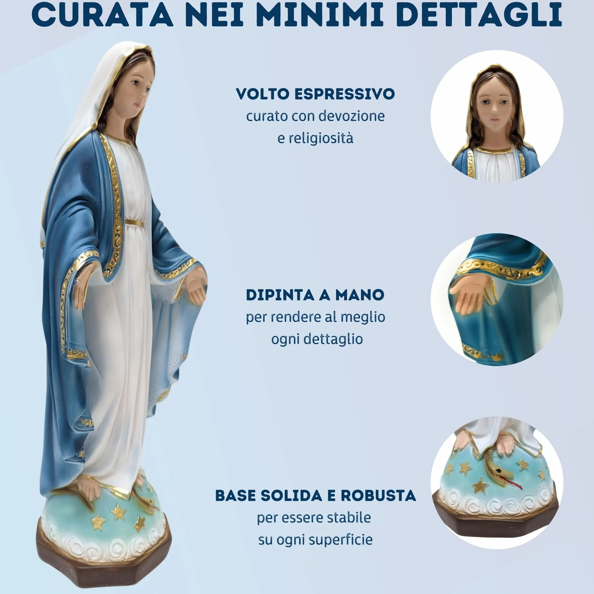 OVUNQUE PROTEGGIMI Figurka Matki Bożej Niepokalanej lub Cudownej 40 cm, marmurowy proszek, do wnętrz i na zewnątrz, figurka Matki Bożej ręcznie wykonana w Toskanii