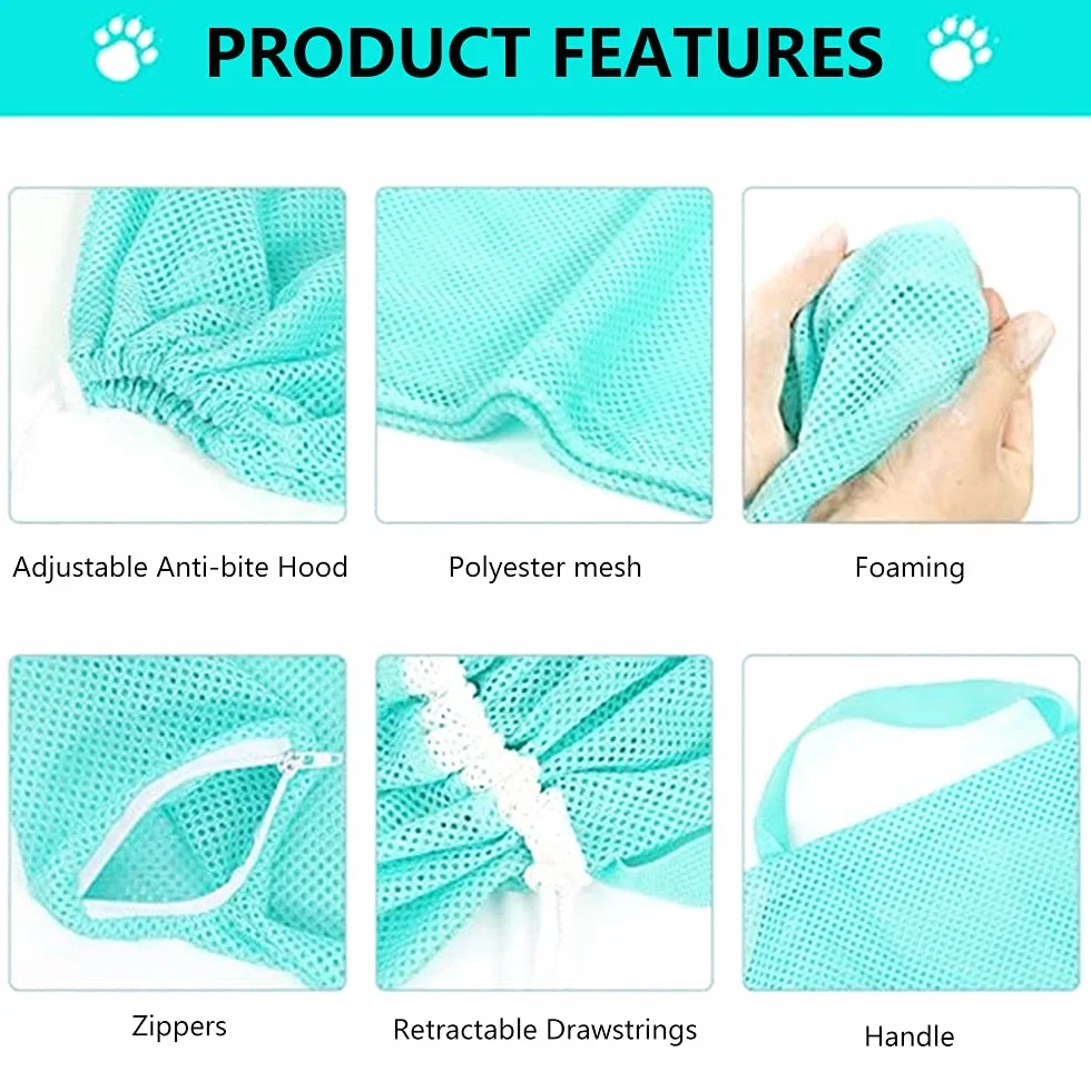 Eummy Cat Grooming Restraint Bag Regulowany Anti Scratch Prysznic Net Zielony