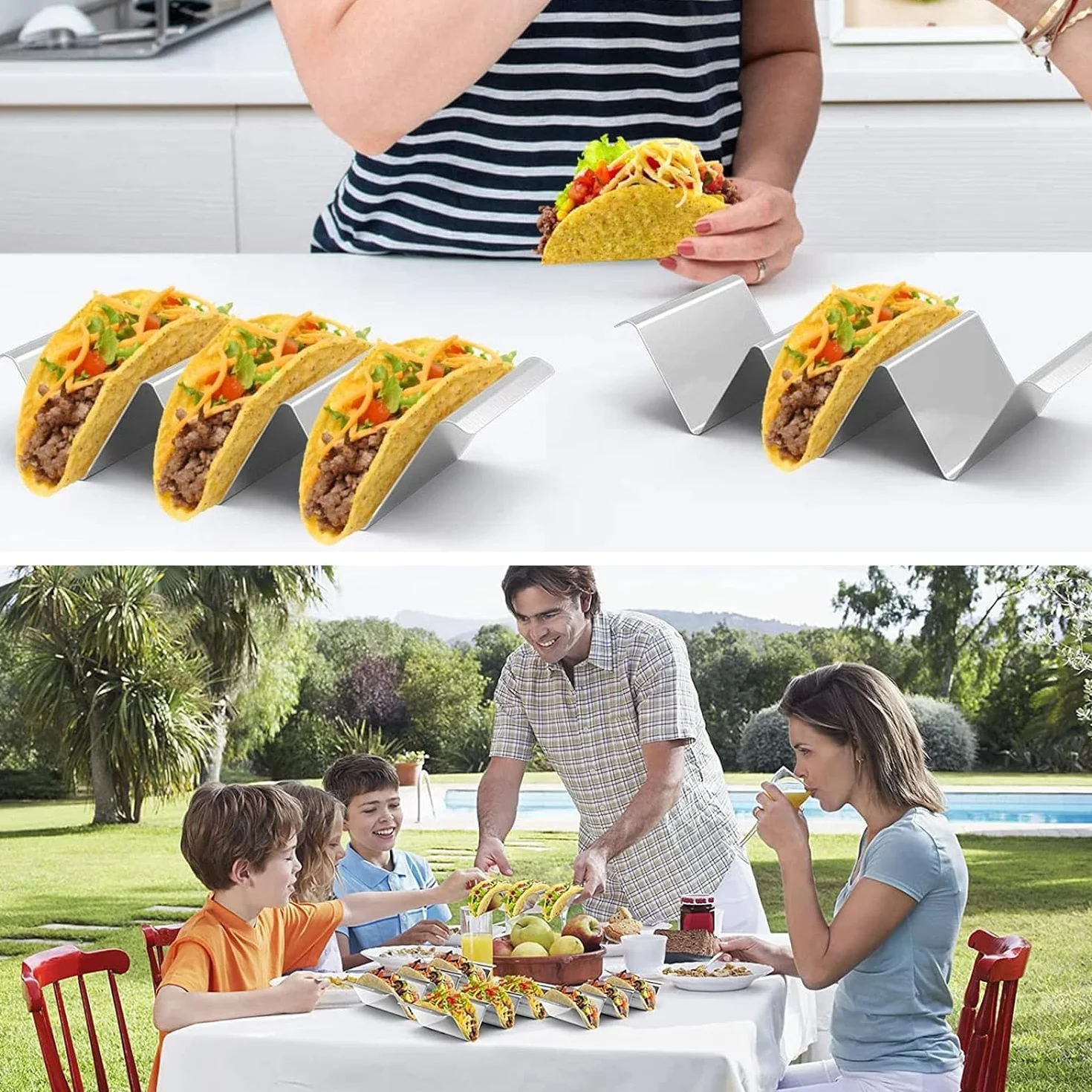 4 sztuki stojaków taco, meksykańskie stojaki do taco, ze stali nierdzewnej, falisty, wielokrotnego użytku, do kanapek, restauracji, domu, pikników