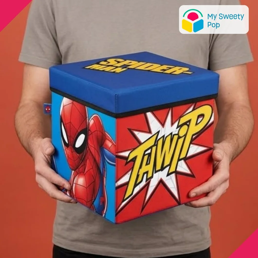 Pudełko do przechowywania zabawek spiderman | Składany 30 x 30 x 30 cm | Marvel Toy Box do pokoju dziecięcego, wytrzymały stołek do przechowywania 80 kg, dekoracyjna pufa
