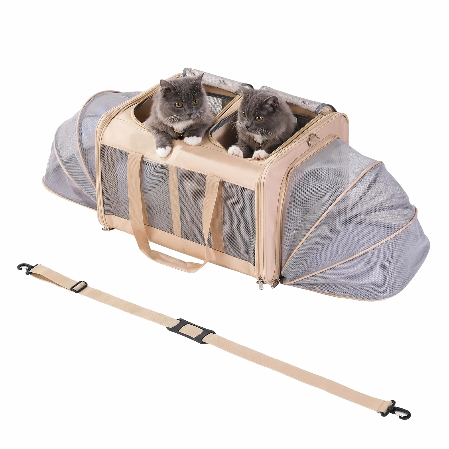 XXL transporter dla kotów i małych psów do 15 kg składany rozszerzalny 53 x 43 x 33 cm beżowy