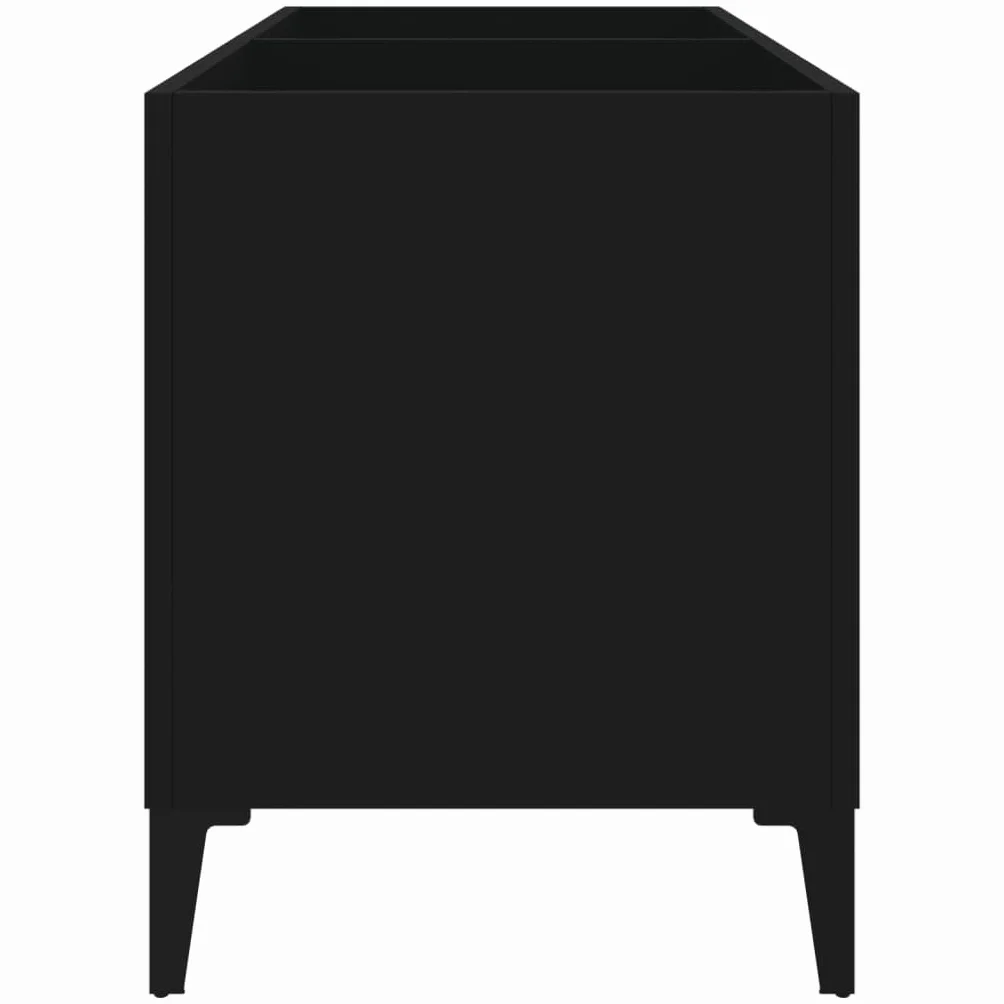 Szafka panelowa, czarna, 74,5 x 38 x 48 cm, komoda z drzwiami z materiału drewnopochodnego, przestronna szafka z płyt winylowych do salonu, biura i kolekcji muzyki
