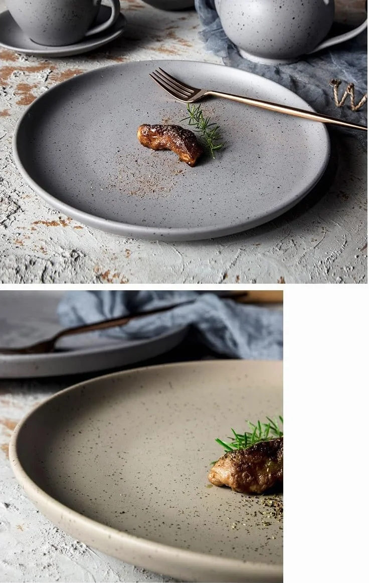 Talerze do makaronu, gliniane talerze deserowe, zastawa stołowa japońska zastawa stołowa restauracja hotel matowy szary okrągły talerz na warzywa vintage ceramiczny płytki talerz duże