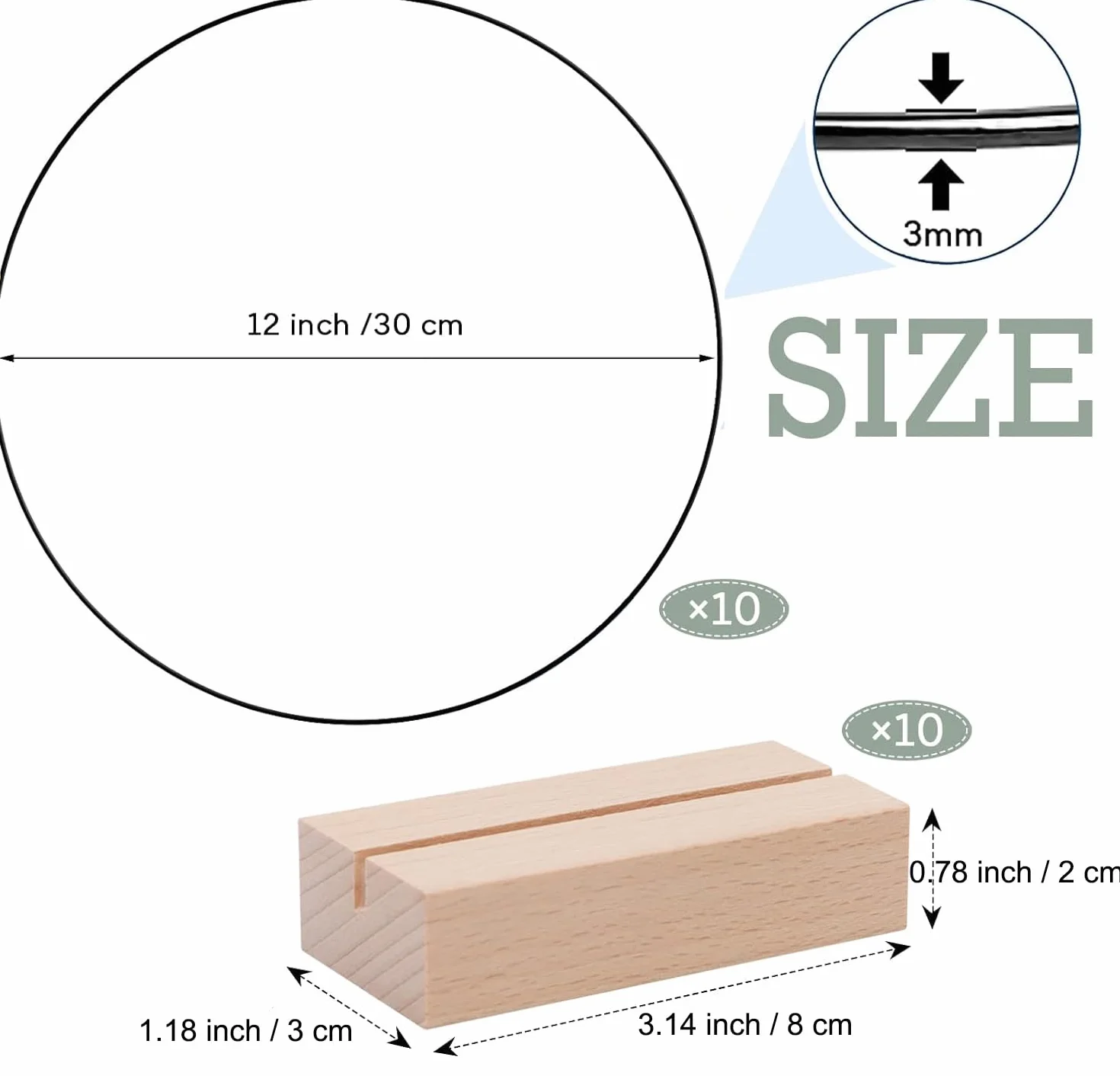 WEIWUXIAN 10 sztuk 30 cm metalowe pierścienie do rękodzieła, metalowe pierścienie ze wspornikami, metalowe drewno łapacz snów do majsterkowania, dekoracje ścienne i dekoracje (czarny)
