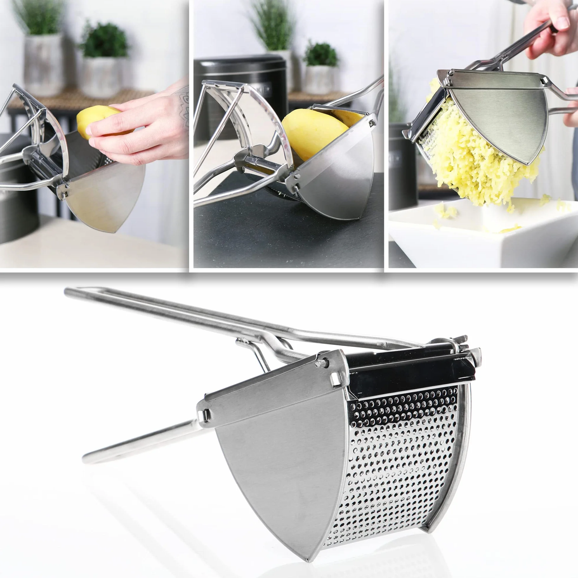 COM-FOUR® Prasa do ziemniaków ze stali nierdzewnej, mozna myc w zmywarce - praska do ziemniaków - praska do spaghetti - tluczek do ziemniaków