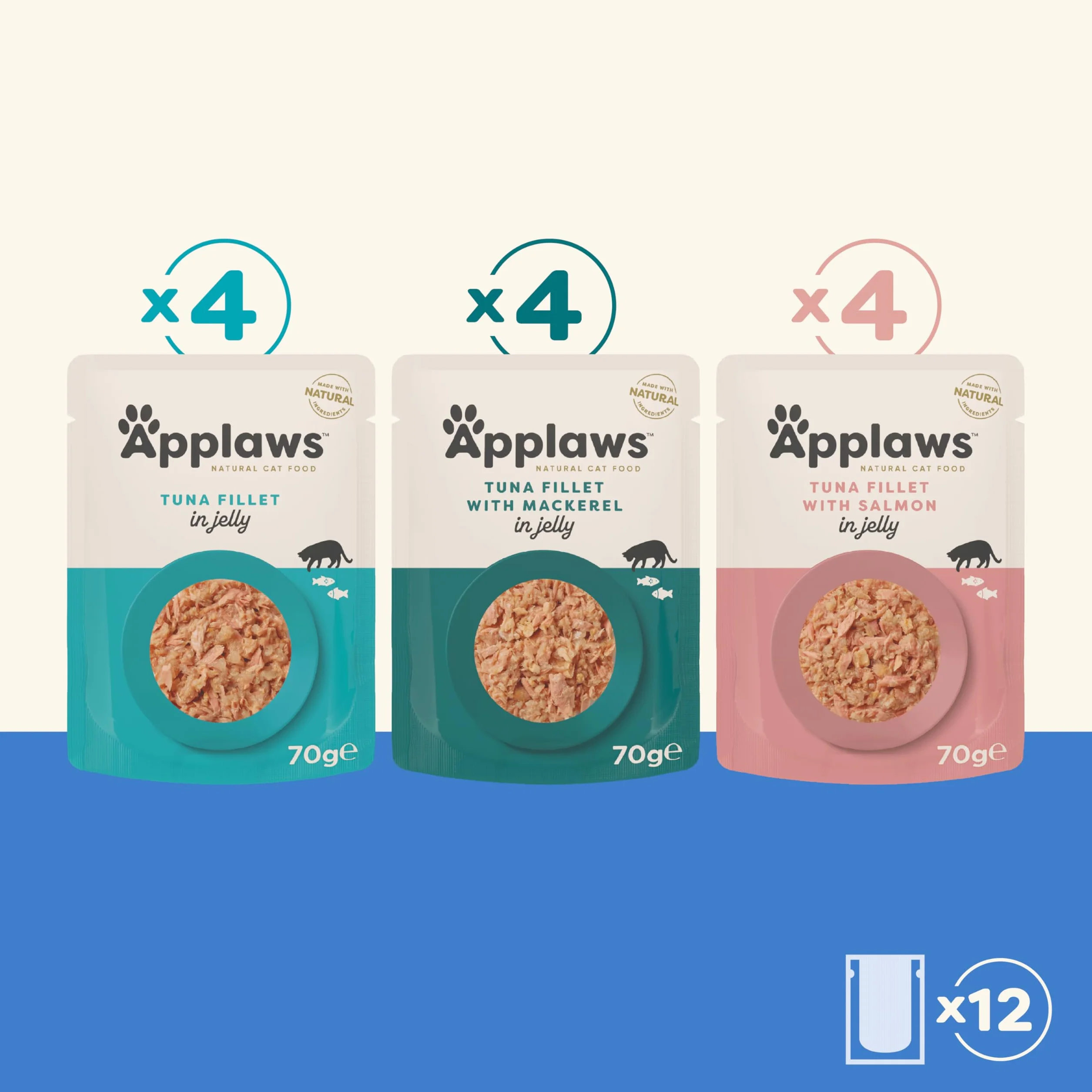 Applaws Premium Natural mokra karma dla kotów, wybór ryb w galaretce, 70 g, worek porcjowany (12 x 70 g)