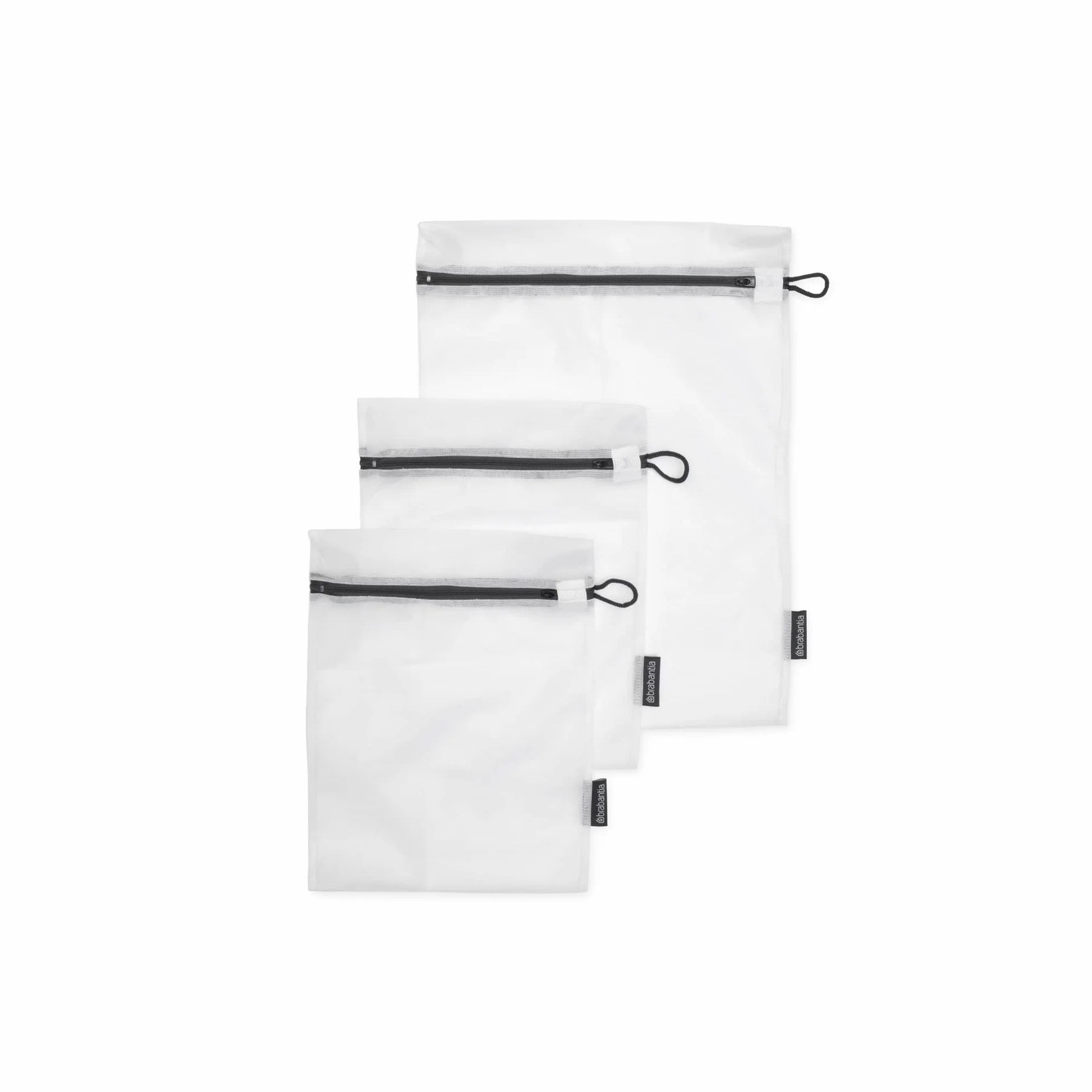 Brabantia - Woreczki do Prania - Ochronna Siatka - do Delikatnej Bielizny - Łatwe Użycie - Zamek - Specjalna Okładka Pull-Tab - Zestaw 3 w 2 Rozmiarach - White - 33 x 25 cm / 45 x 33 cm
