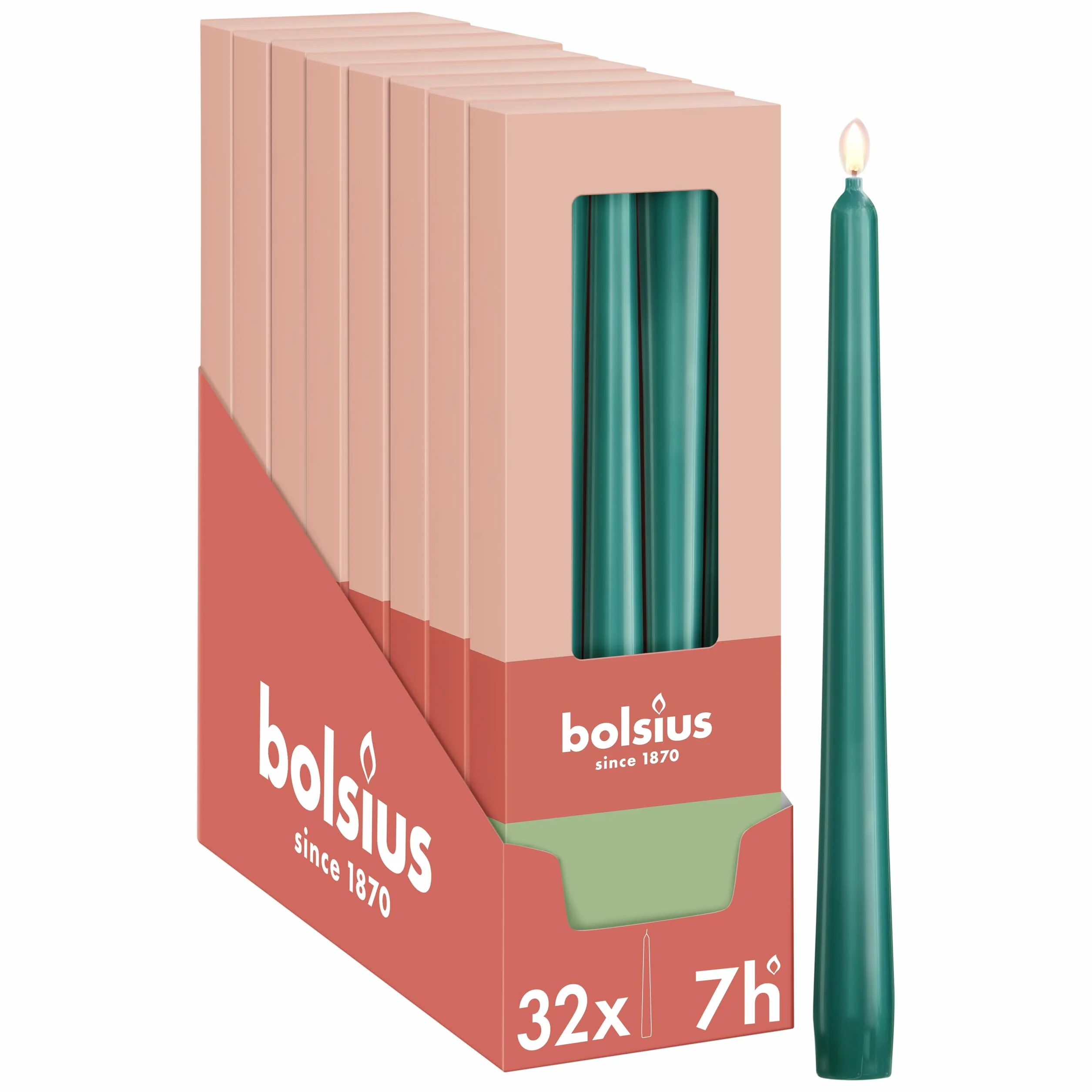 Bolsius Essentials – gładkie świece ze szpiczastymi końcówkami – zielone – 24,5 cm – 32 sztuki – 7,5 godziny – świece dekoracyjne – bez oleju palmowego – z naturalnym woskiem roślinnym