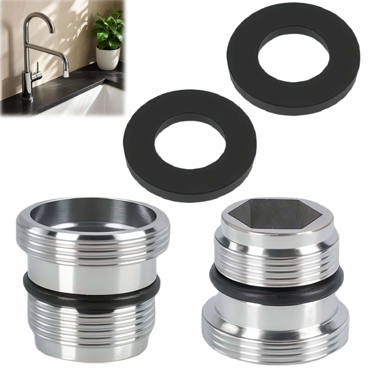 2 adaptery do kranu M18.5 do M22, gwint zewnętrzny, adapter gwintowany do filtra wody, przyłącza napowietrzacza i wielu innych, adapter węża, przyłącze węża ogrodowego, odporny na korozję