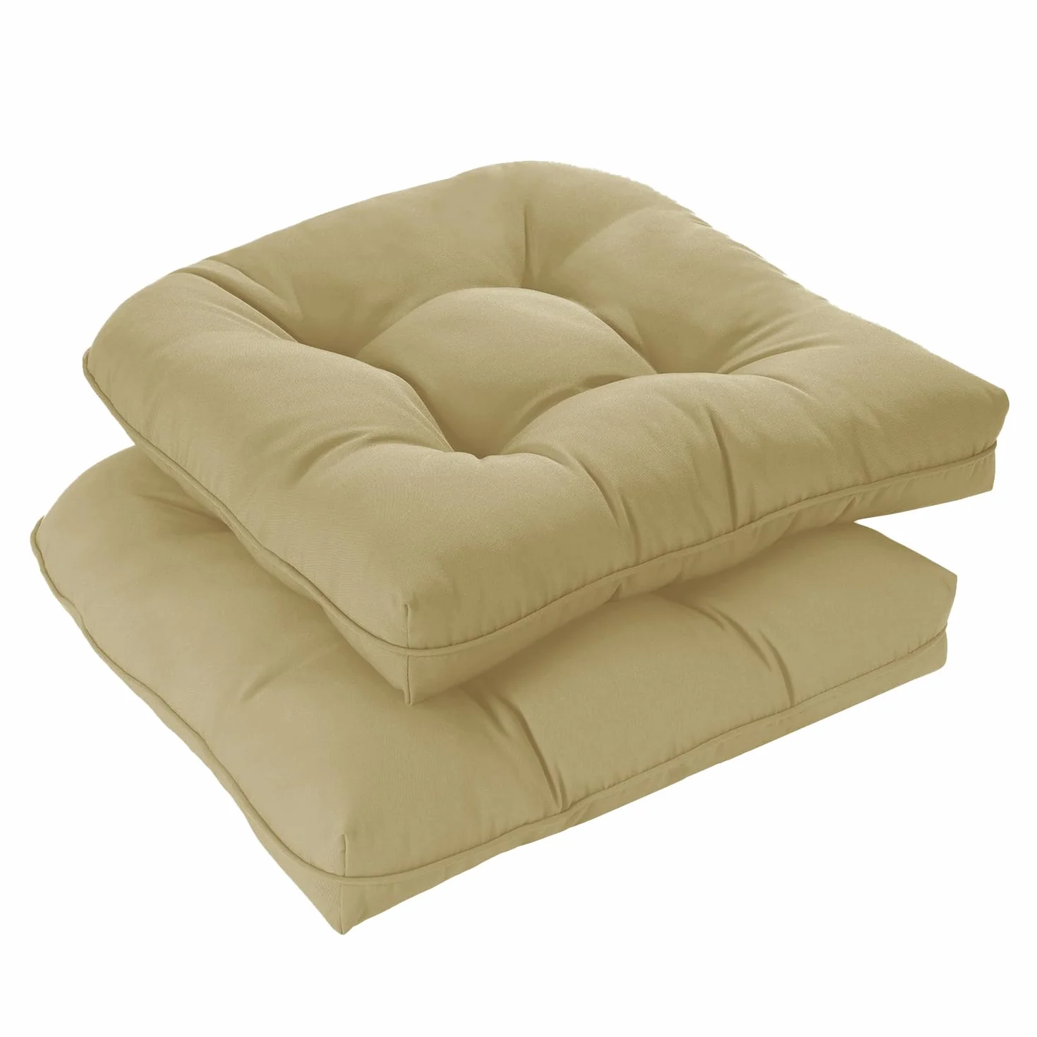 downluxe Poduszki na krzesło zewnętrzne, zestaw 2 szt., na meble ogrodowe, wodoodporne, pikowane, poduszki na meble ogrodowe, pianka z pamięcią kształtu, 48 x 48 x 12,7 cm, khaki