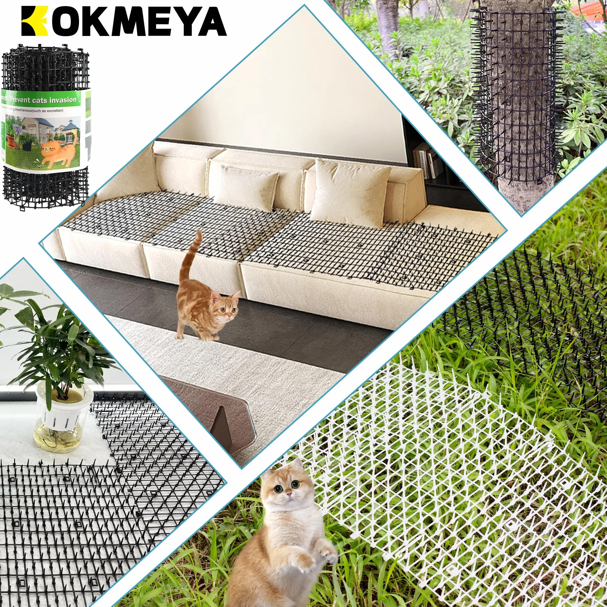 Mata odstraszająca koty z kolcami 2m x 30cm paski przeciw kotom do ogrodu ogrodzenia z 8 kołkami