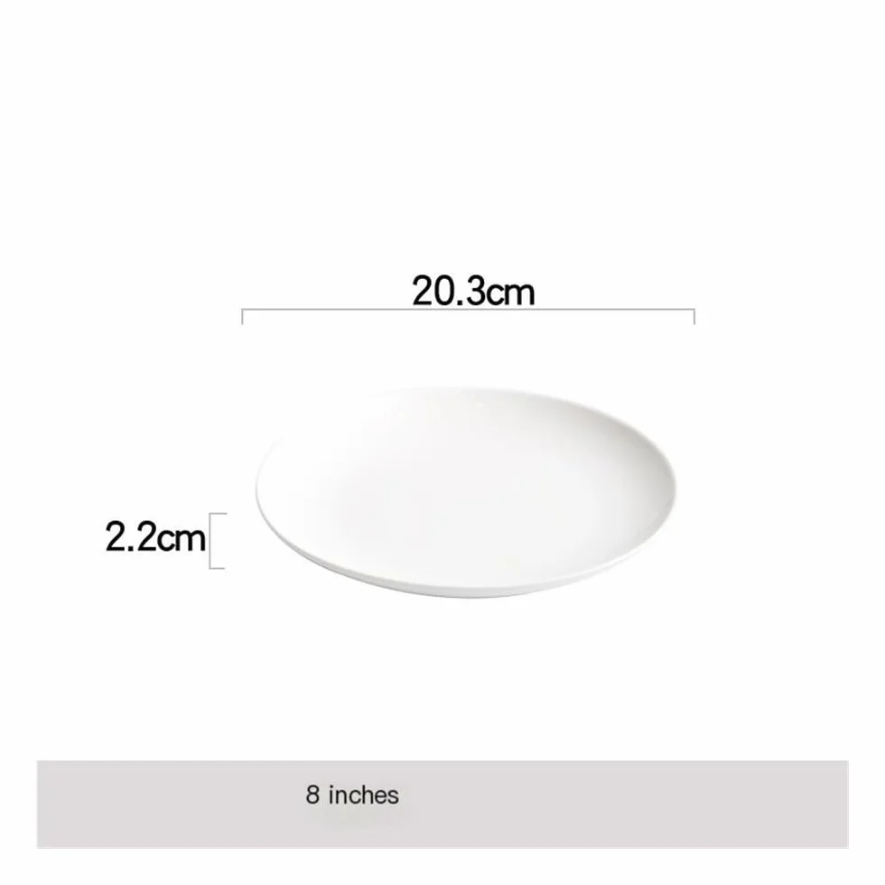 Talerze Obiadowe Białe ceramiczne talerze obiadowe, okrągłe talerze śniadaniowe i deserowe do steków(8inch)