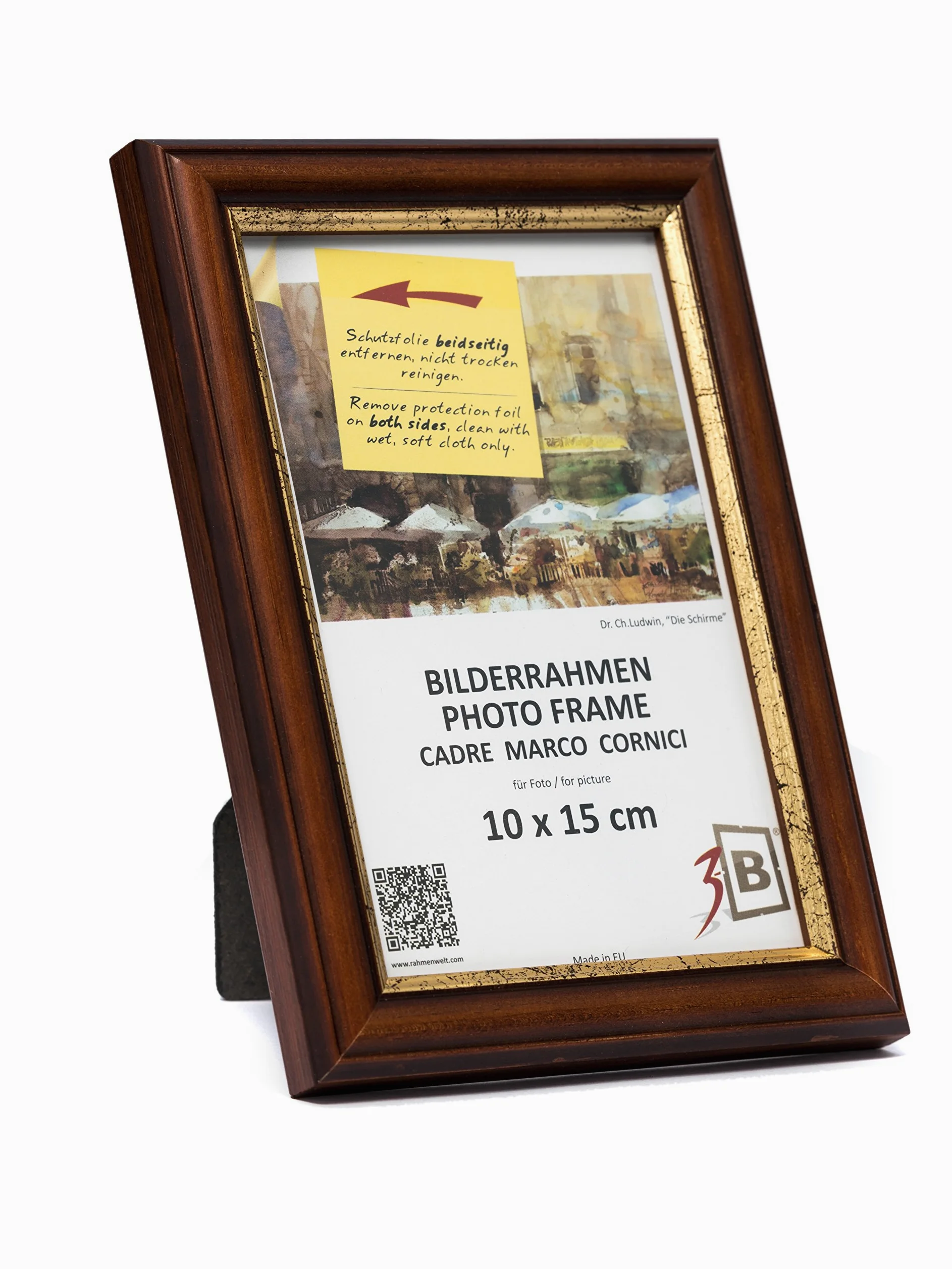 3-B Ramka na zdjęcia BARI RUSTIKAL - ciemnobrązowa/złota - 10 x 15 cm - ramka z drewna, ramka na zdjęcia, ramka portretowa z akrylem