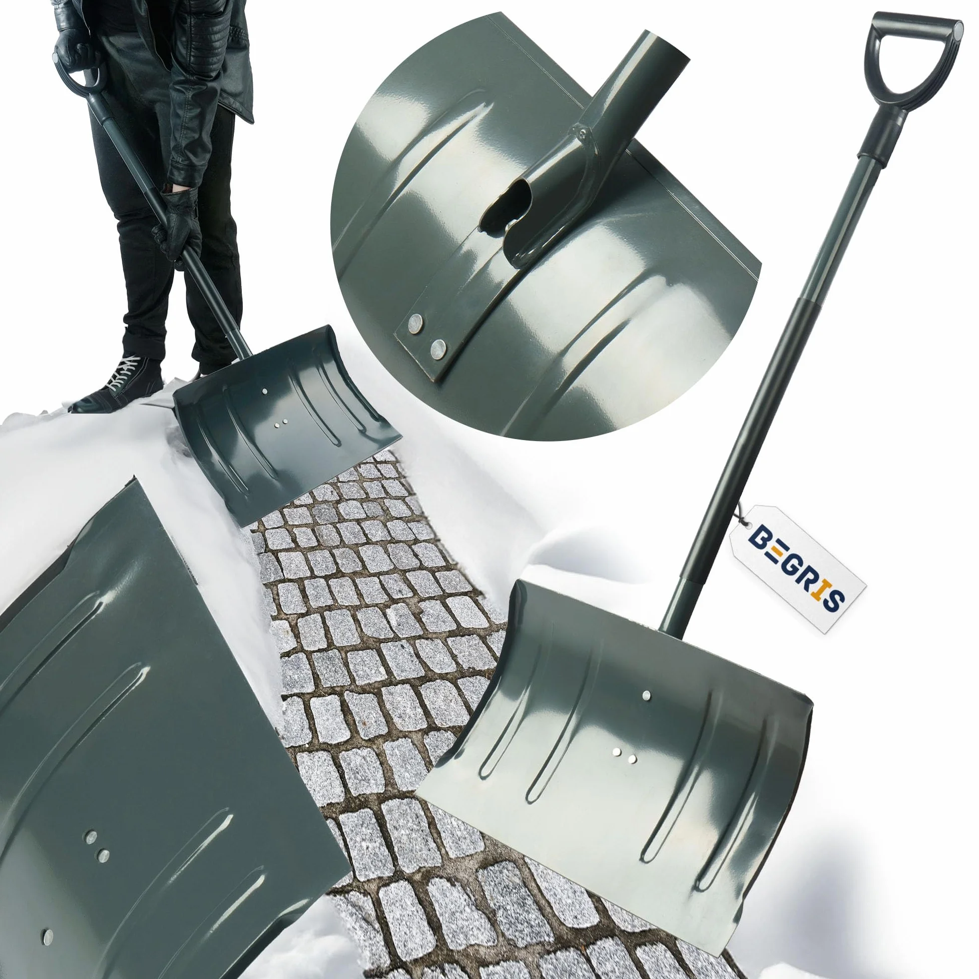 Łopata do Śniegu stal ocynkowana 118x50x32cm, Zgarniacz do Odśnieżania metalowy Trzonek solidna Szufla zimowa