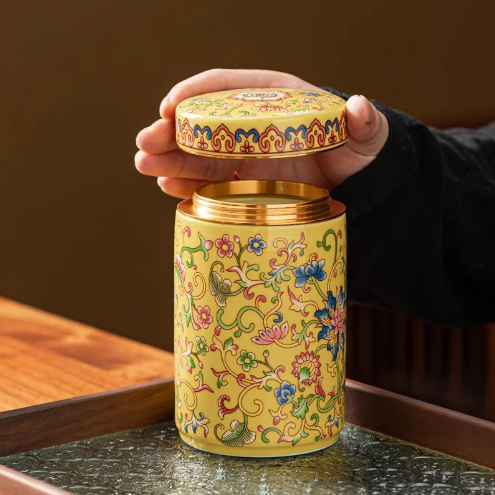 XYNSNDB Pojemnik na herbatę emaliowany słoik porcelanowy luzem pojemnik do przechowywania herbaty słoik ceramiczny szczelnie zamknięty słoik Retro chiński zestaw do herbaty trzy słoiki zestaw