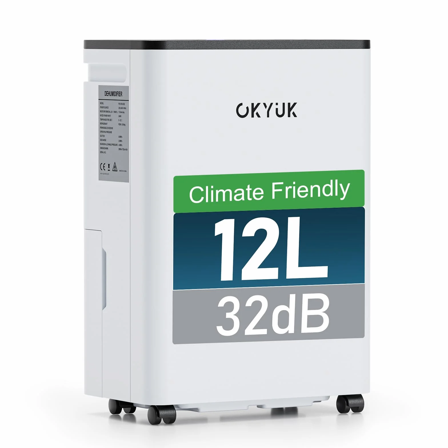 OKYUK Elektryczny osuszacz powietrza, 12 l, z cyfrowym wskaźnikiem wilgotności powietrza, osuszacz powietrza do domu, 60 m² z automatycznym wyłączaniem, idealny do kampera, łazienki, piwnicy (12 l
