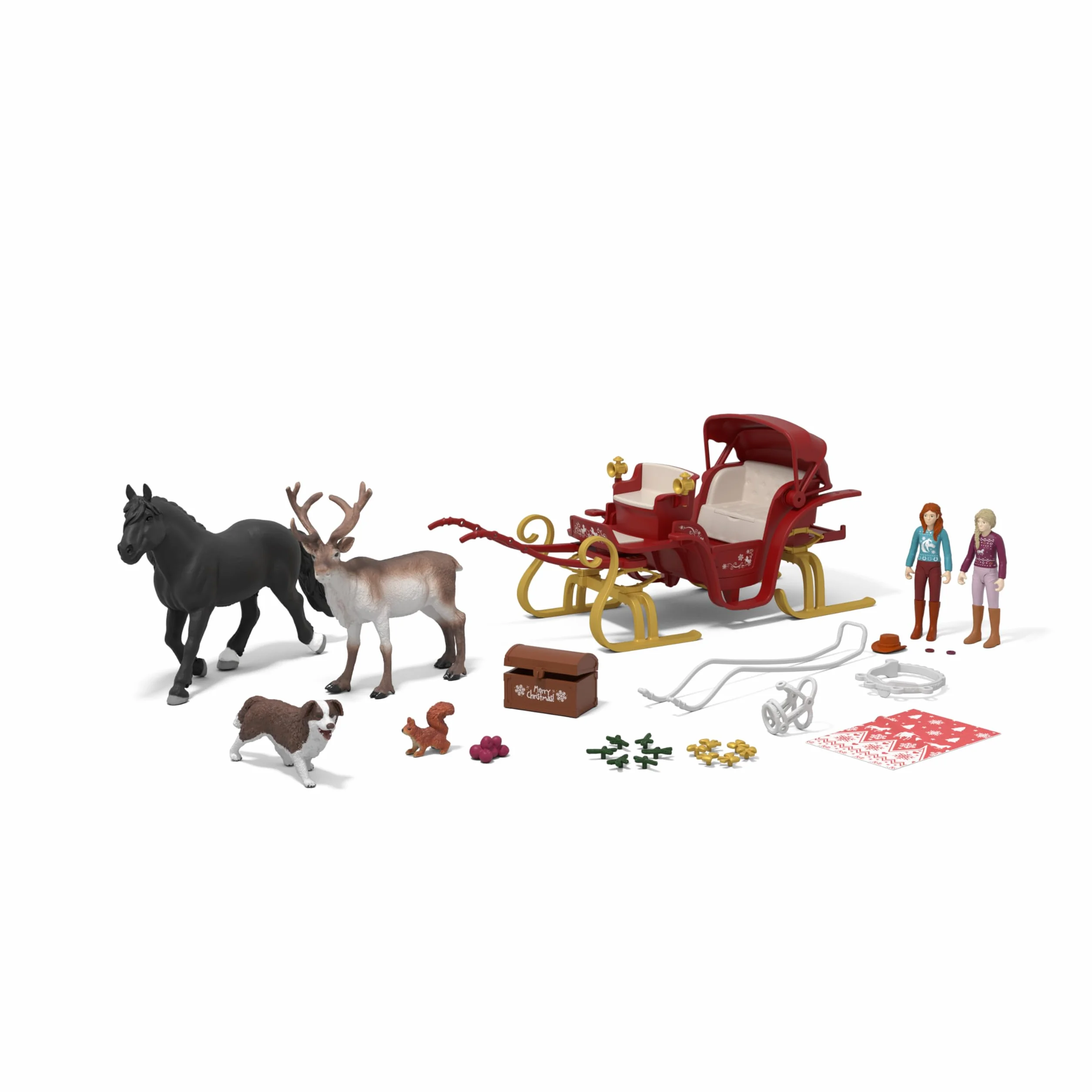 schleich HORSE CLUB | Duży kalendarz adwentowy 2025 – Świąteczna przejażdżka saniami 99179 | z Hanną, Sofią, saniami, reniferem i akcesoriami | pomysł na prezent z końmi od 5 lat | 31 elementów