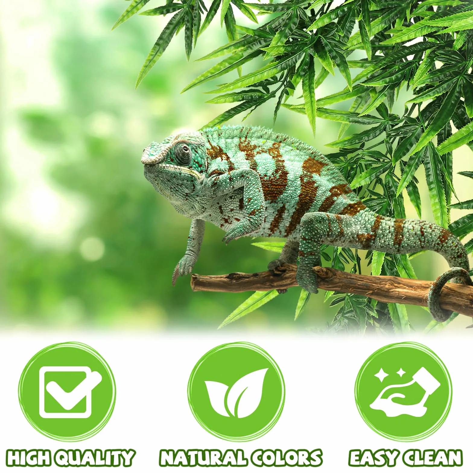 QUOZUO Akcesoria do zbiorników dla gadów, rośliny terrarium, 2 sztuki, sztuczne rośliny wiszące, sztuczne liście, skóra gadów, z przyssawką