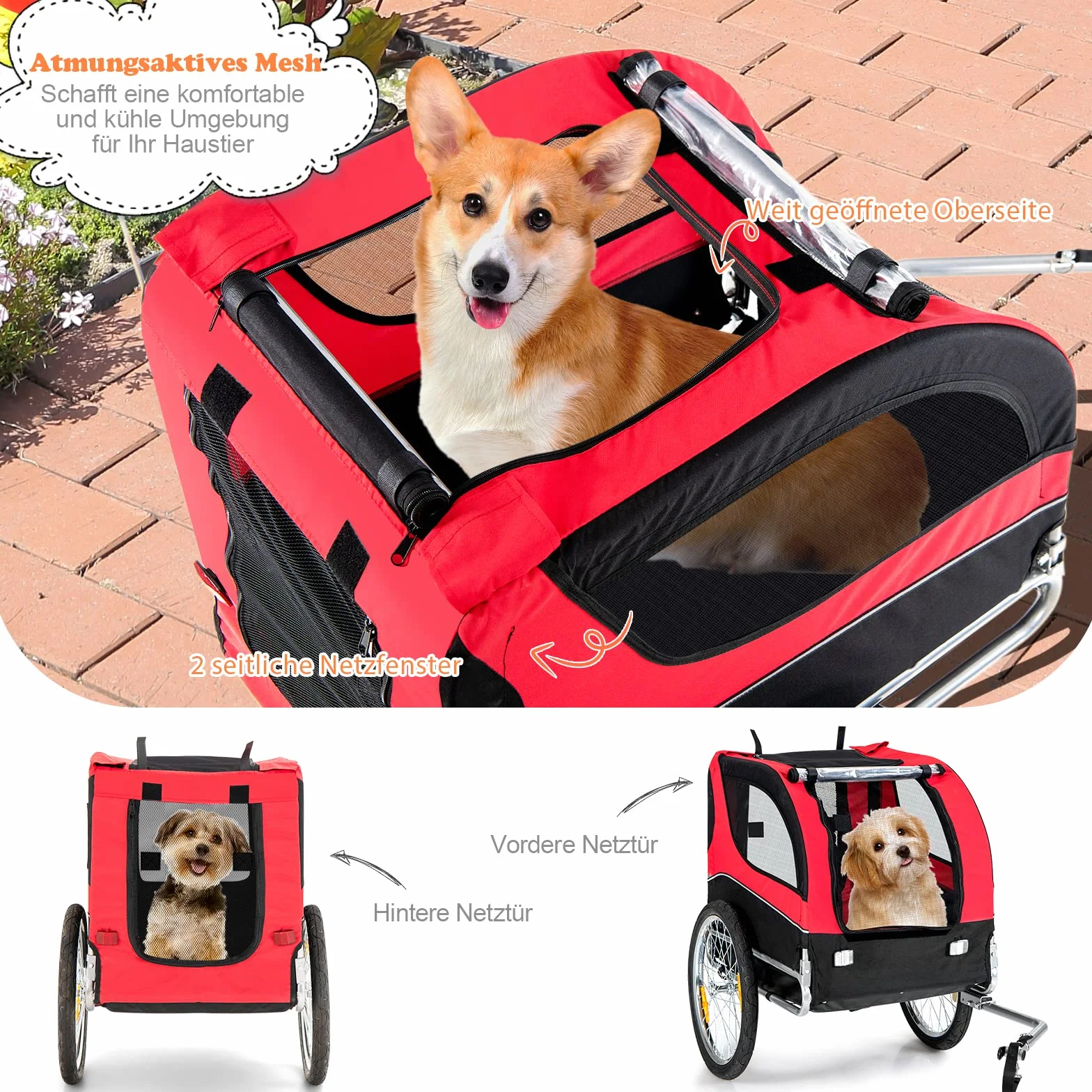 COSTWAY składana przyczepka rowerowa dla psa 40 kg Oxford czerwona