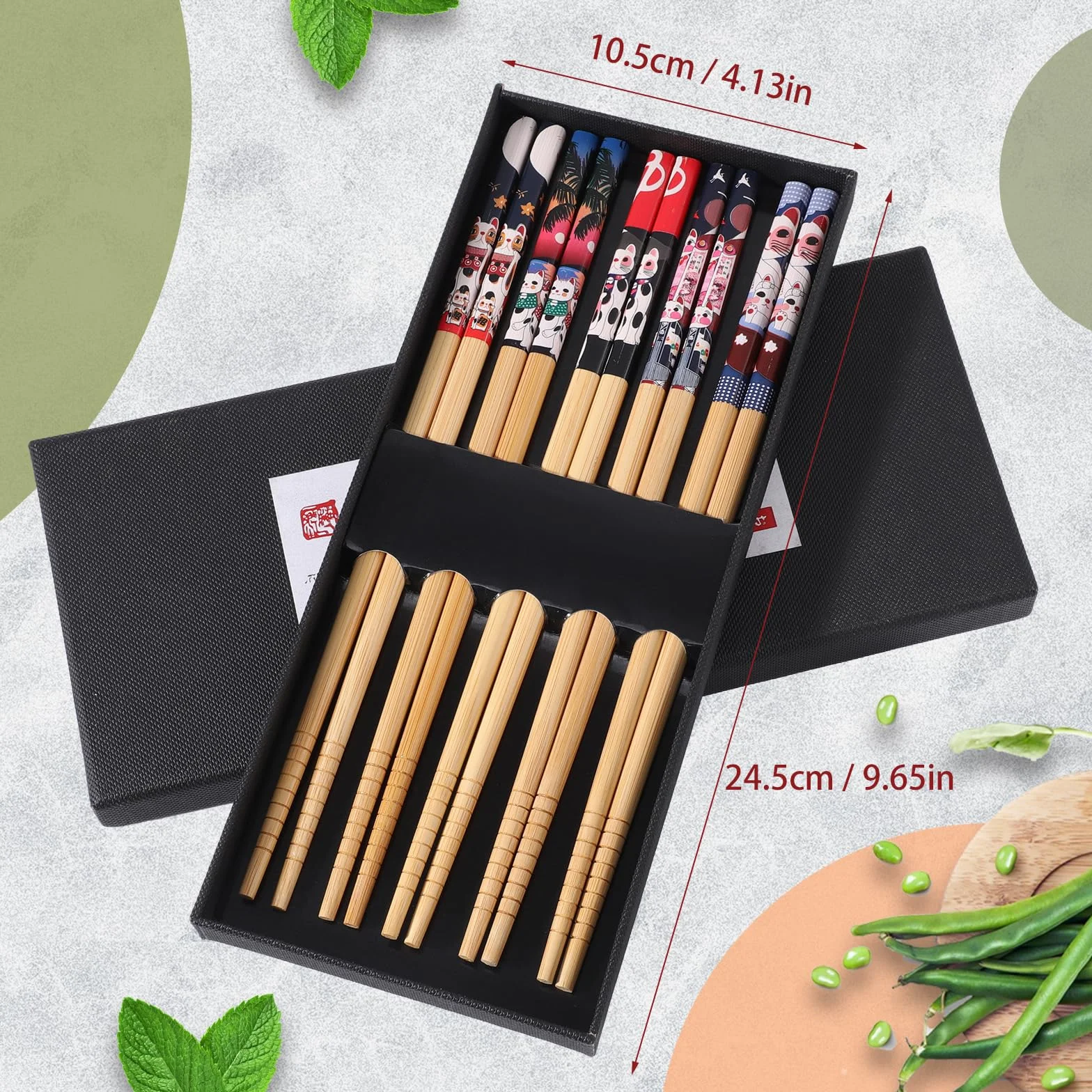 5 par pałeczek drewnianych, pałeczek do sushi wielokrotnego użytku do makaronu ramenowego