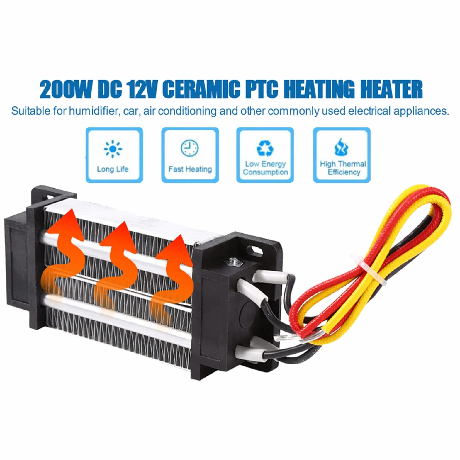 Generic Grzejnik Elektryczny PTC Dużej Mocy do Ogrzewania Samochodu, Izolowany Ceramiczny Grzejnik Termostatyczny do urządzeń Klimatyzacyjnych, 200 W DC 12 V Suszarki