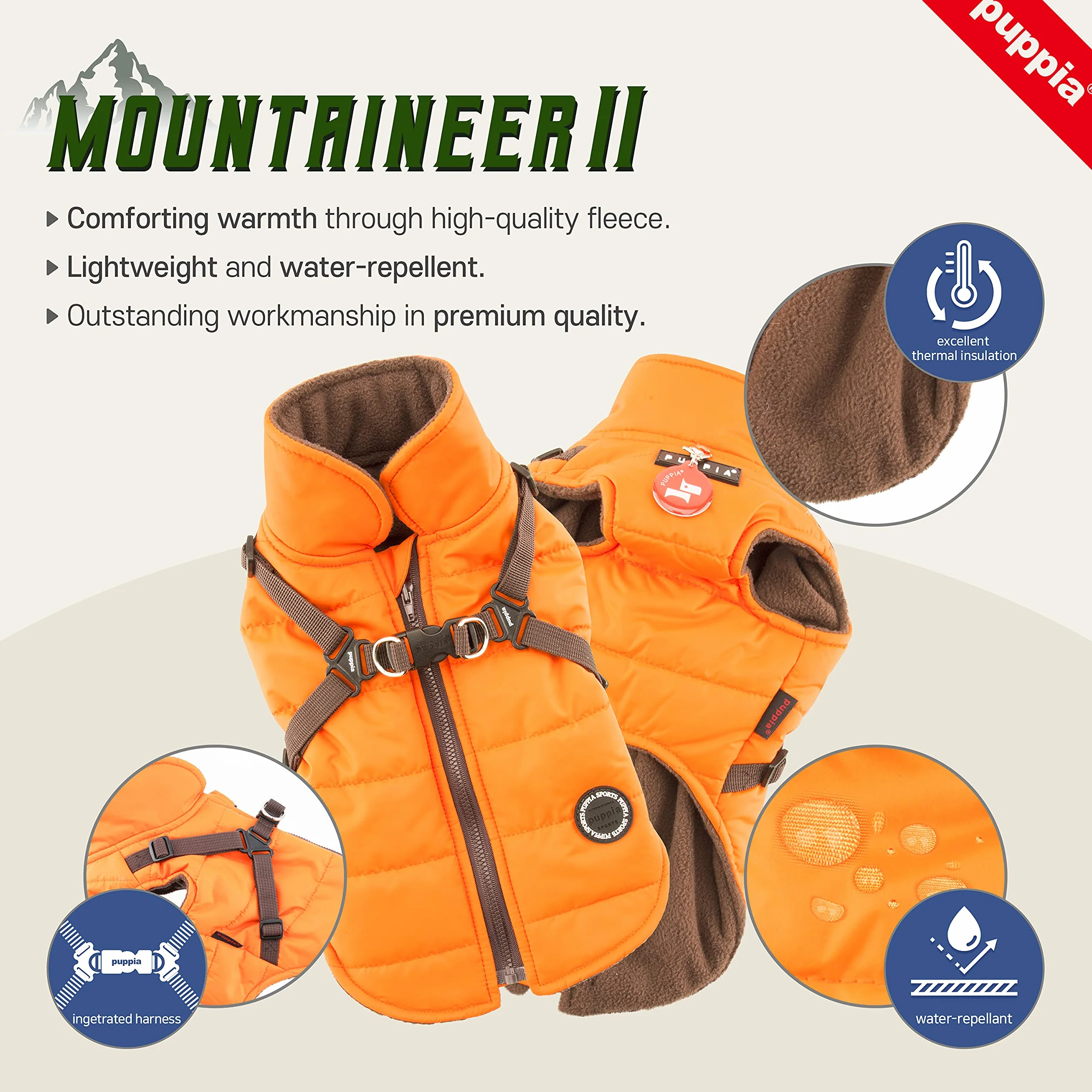 Puppia PAPD-VT1366-OR-M Authentic Mountaineer II kamizelka zimowa, rozmiar M, pomarańczowa