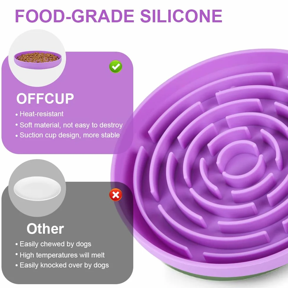 OFFCUP Miska dla psa z powolnym karmieniem, zapobiegająca zadławieniu, odporna na wzdęcia, miska na jedzenie z przyssawką, silikonowa, zdrowa dieta i powolne trawienie, odpowiednia dla małych