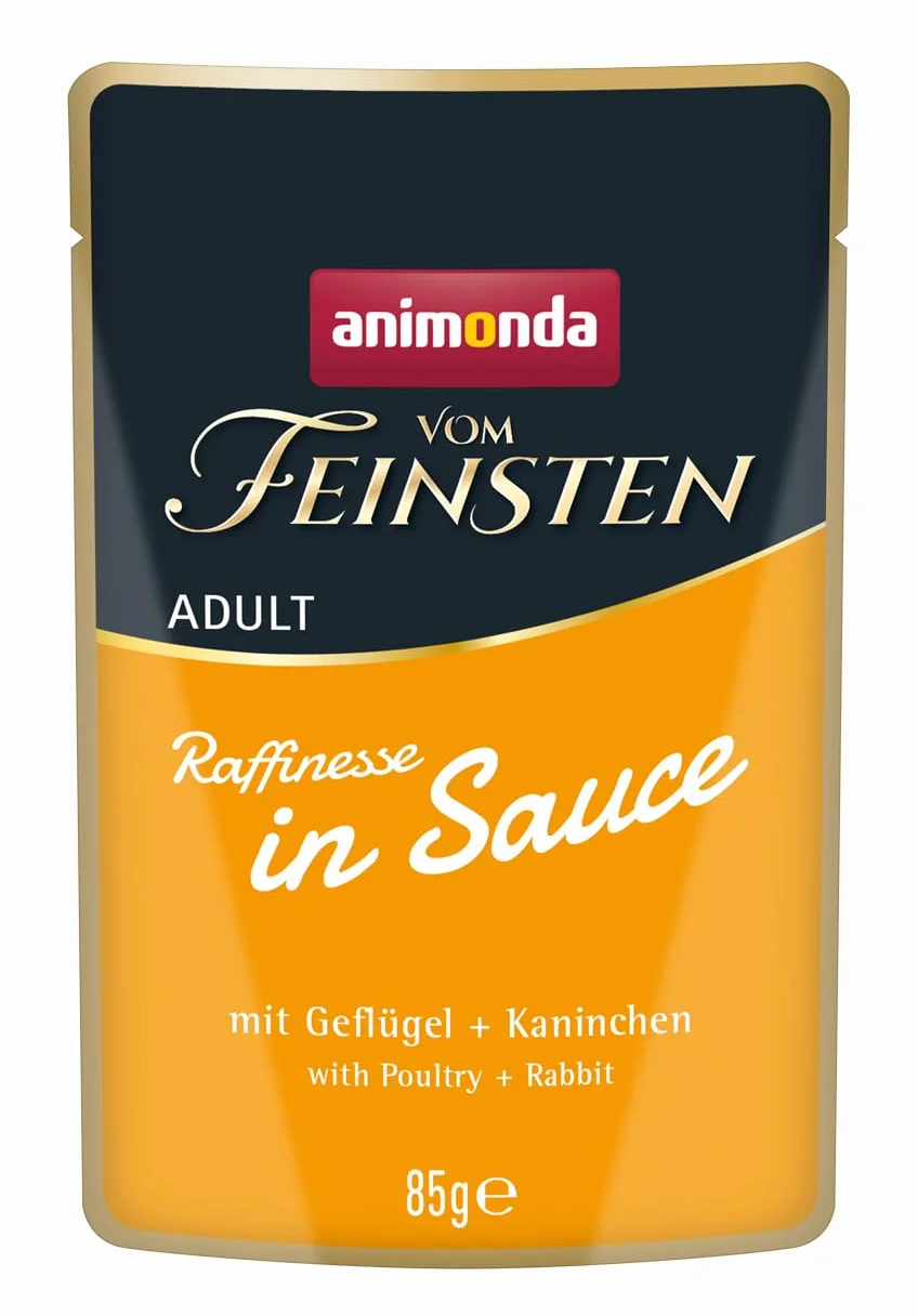 animonda vom Feinsten Premium karma dla kotów mokra w sosie wyrafinowanym, 24 worki porcjowe (24 x 85 g), mokra karma dla kotów bez zbóż, bez cukru, ze świeżymi mięsistymi składnikami