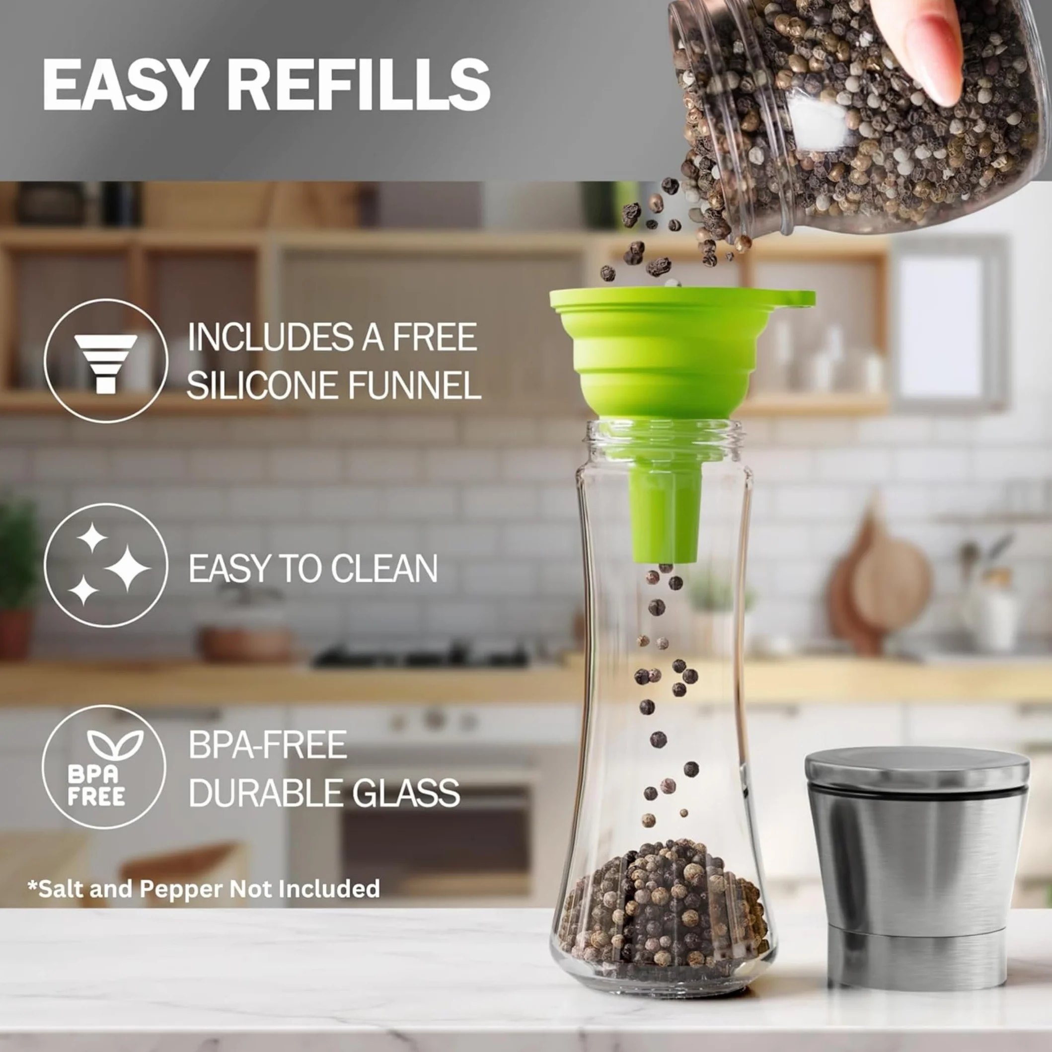 Wysokiej jakości zestaw młynka do soli i pieprzu firmy HOME EC – regulowany młynek do soli morskiej i pieprzu – wysoka solniczka i pieprzniczka – młynek do pieprzu i pieprzu – młynek do pieprzu i soli