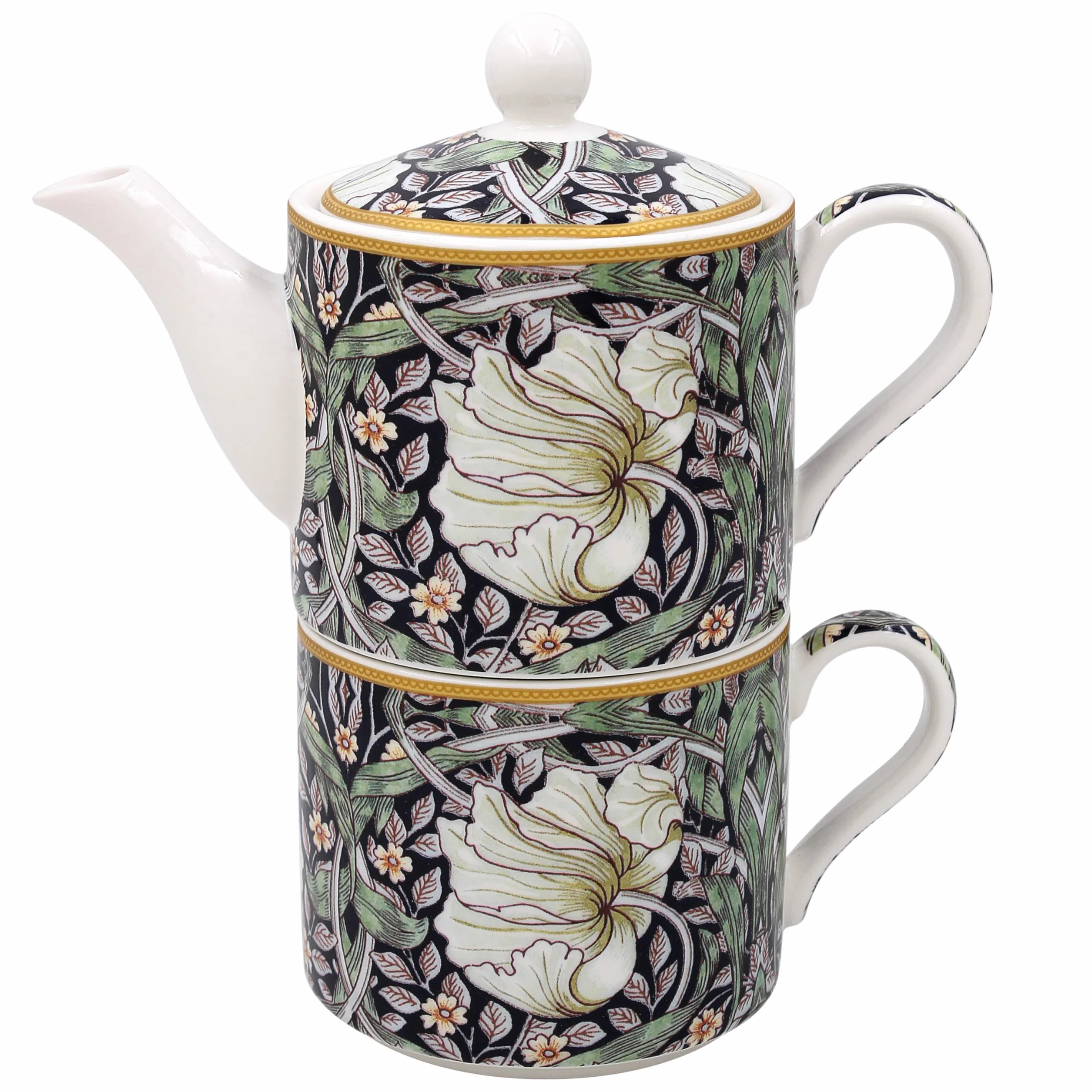 The Leonardo Collection William Morris Pimpernel Tea for One | Ceramiczny czajniczek i zestaw filiżanek, piękny prezent do biura, stylowy czajniczek z nadrukiem dla entuzjastów herbaty, wielokolorowy